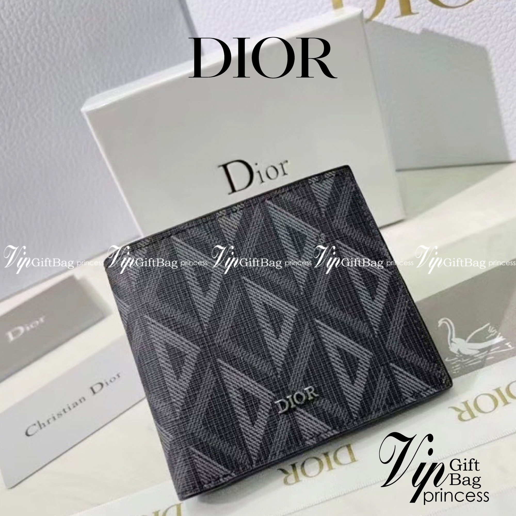 DIOR Wallet CD Diamond Canvas กระเป๋าสตางค์ใบสั้น พร้อมส่งที่ไทย ภาพสินค้าถ่ายจากงานขายจริง ใช้งานต่างประเทศได้