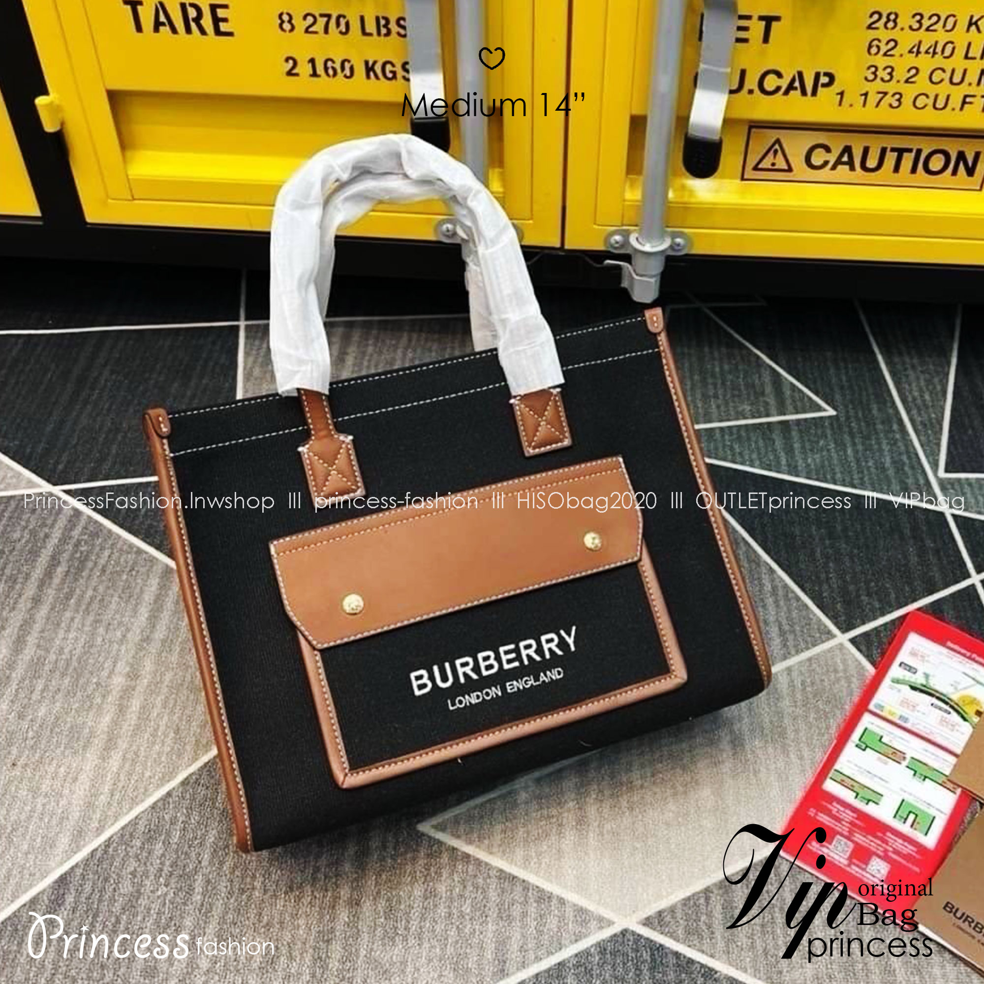 Burberry Freya Canvas Tote Bag Medium กระเป๋าสะพายทรงโท้ทใบกลาง ดีไซน์ทรงเหลี่ยมสวยอยู่ทรง