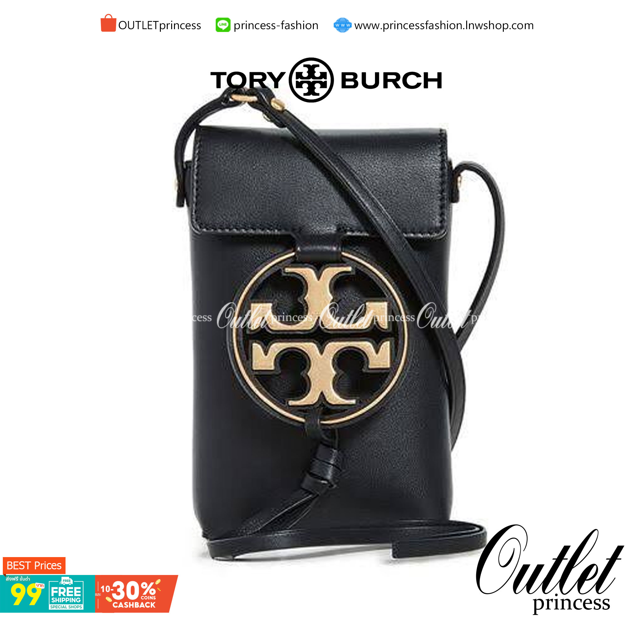 OUTLET 】TORY BURCH MILLER METAL PHONE CROSSBODY อีกหนึ่งกระเป๋าใส่มือถือรุ่นฮิตที่เชื่อว่าหลาย ๆ คนต้องเคยเห็นผ่าน ๆ ตามาอย่างแน่นอน กับแบรนด์ Tory Burch ดีไซน์กระเป๋าทรงฝาพับแม่เหล็กใช้งานง่าย มาพร้อมดีเทล Logo แบรนด์โดดเด่นสีทองตัดกับหนังแกะสีดำ ดูหรูดู