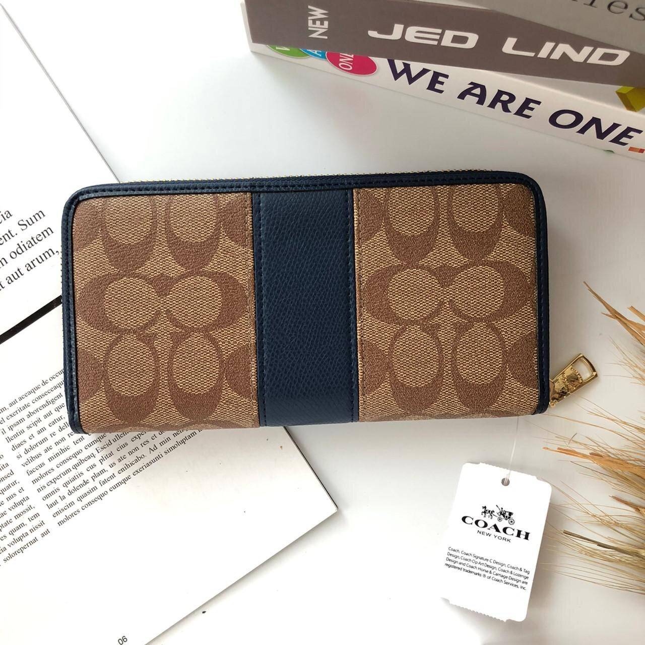 ของแท้ COACH Accordion Zip Wallet in Signature Coated Canvas with Leather กระเป๋าสตางค์ใบยาว เปิด-ปิดกระเป๋าด้วยซิปรอบ