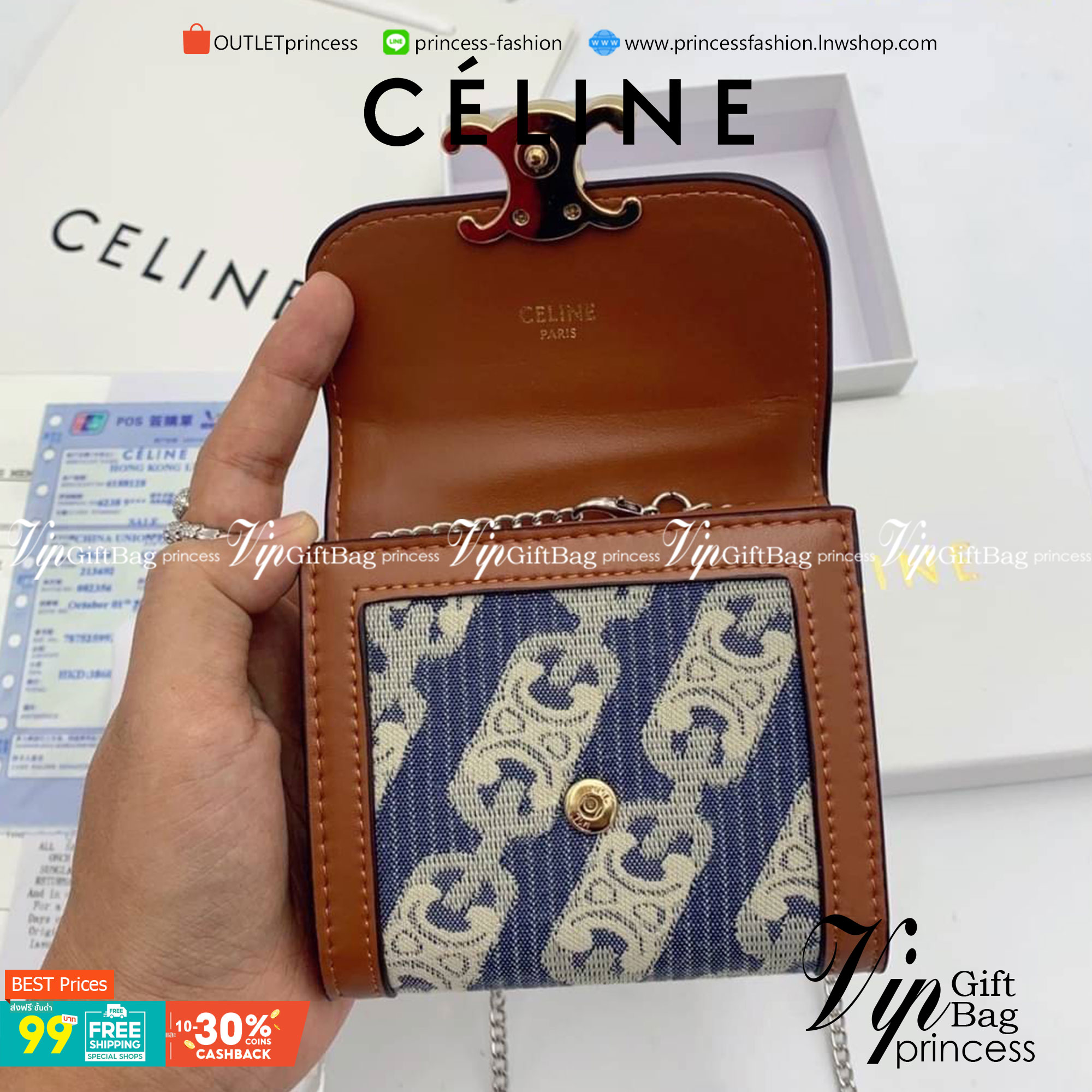 มาใหม่ 4 แบบพร้อมส่ง ที่นี่ที่เดียวเลยค่า CELINE SHORT WALLET VIP GIFT WITH PURCHASE GWP วัสดุ Triomphe Canvas หนังขึ้นลาย Signature Brand สวยอยู่ทรงมีโลโก้ด้านหน้าเปิดปิดด้วยฝาพับกระดุมแม่เหล็ก ภายในมีช่องแบ่งหลายช่อง มีช่องใส่บัตรหลายช่อง มีช่องใส่เหรีย