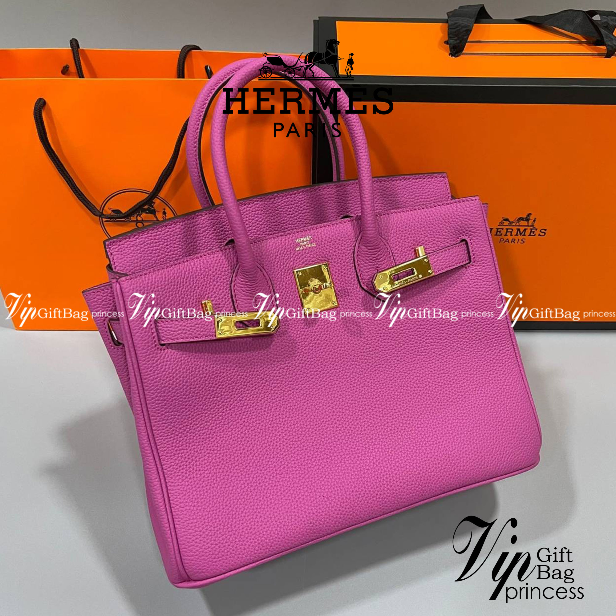หนังแท้ Hermes BIRKIN 25CM epsom in MAUVSSYLESTE COLOR FULL HANDMADE GOLD HARDWARE เกรดออริจินอล ภาพสินค้าถ่ายจากงานขายจริง