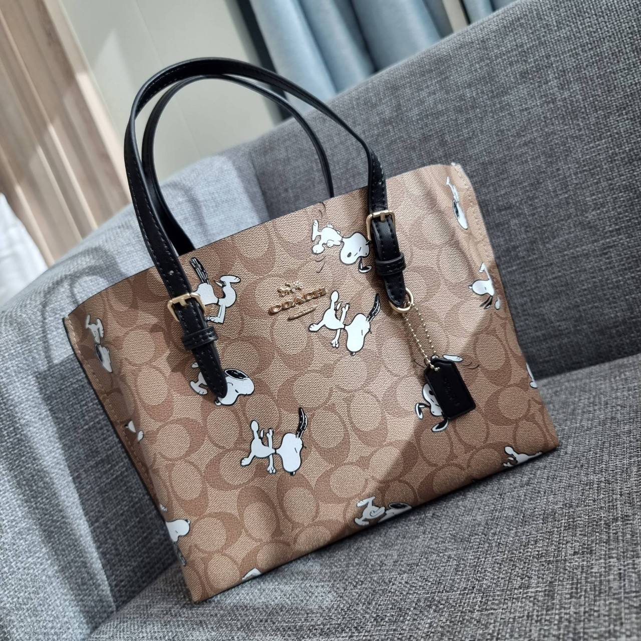 OUTLET 】COACH C4250 MOLLIE TOTE 25 IN SIGNATURE CANVAS WITH SNOOPY ใหม่ล่าสุด ยังไม่เข้าไทย!! กับรุ่นสุดฮอต ในดีไซน์คอลเลคชั่นใหม่ที่แรงไม่แพ้กัน!! กระเป๋าโท้ทไซส์เล็กตกแต่งลายสนูปพี ที่ใครๆก็หลงรักอย่างท่วมท้น น่ารักน่าใช้มากๆ วัสดุหนังแคนวาสเคลือบลาย ภา