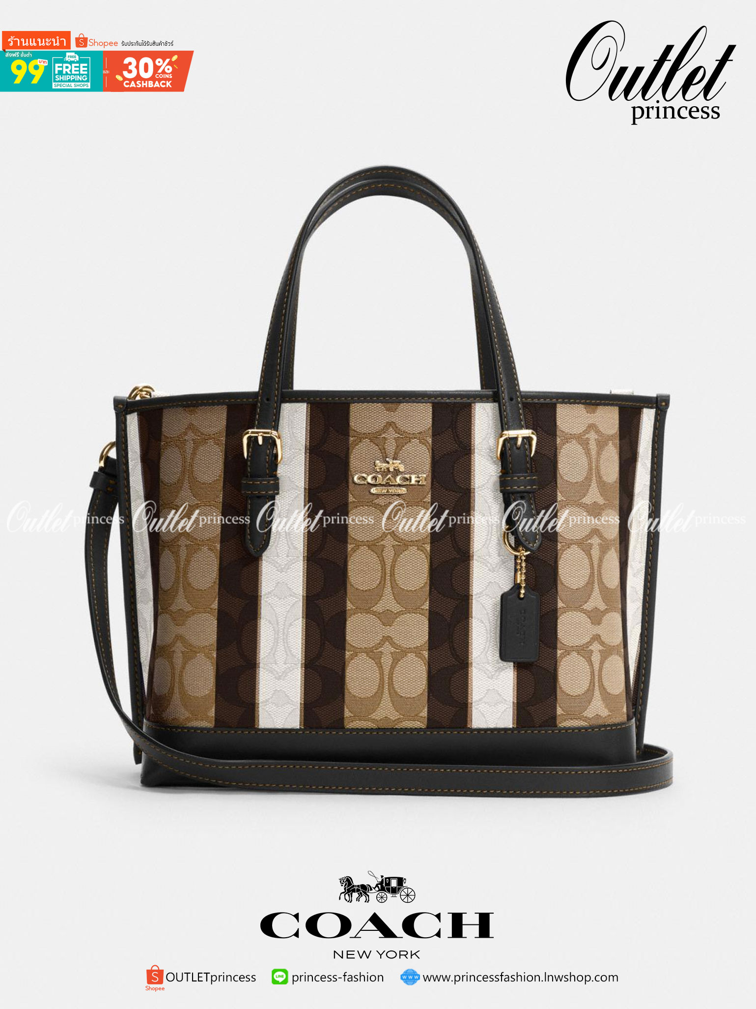 Coach Mollie Tote 25 In Signature Jacquard With Stripes กระเป๋าสะพายใหม่ล่าสุดจาก Coach Factory วัสดุ Canvas & Calfskin ดีไซน์ Casual เทคเจอร์สวยอยู่ทรงด้านหน้าประดับโลโก้แบรนด์ ภายในมีช่องแบ่งแยกเป็นสัดส่วน มีช่องซิปกลาง ใส่มือถือ กระเป๋าสตางค์ยาว ของใช้