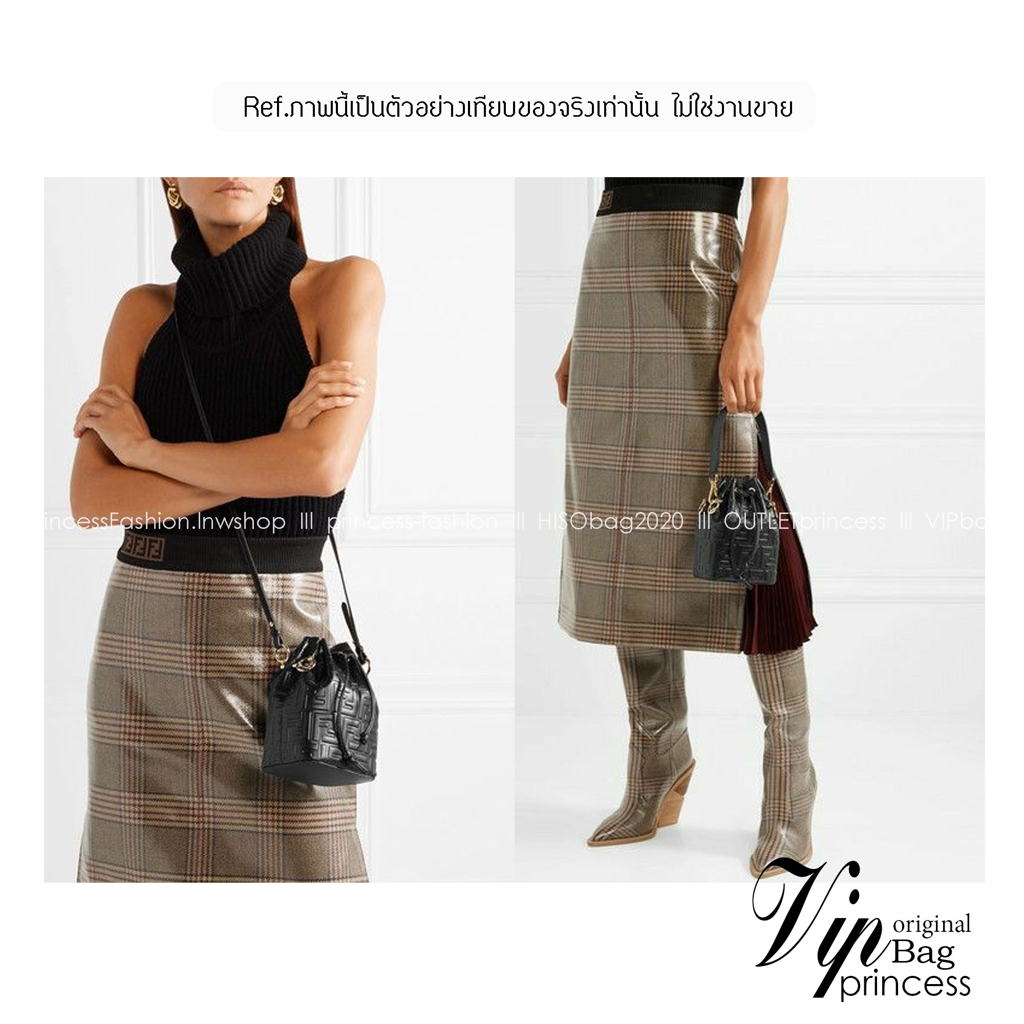 พร้อมส่ง 3 สี FENDI Mon Tresor Black leather mini-bag / FENDI Bucket Bag กระเป๋าสะพายทรงบัคเก็ตงานหนังเต็มใบ ไซส์มินิ เกรดออริ สลับแท้ 1:1