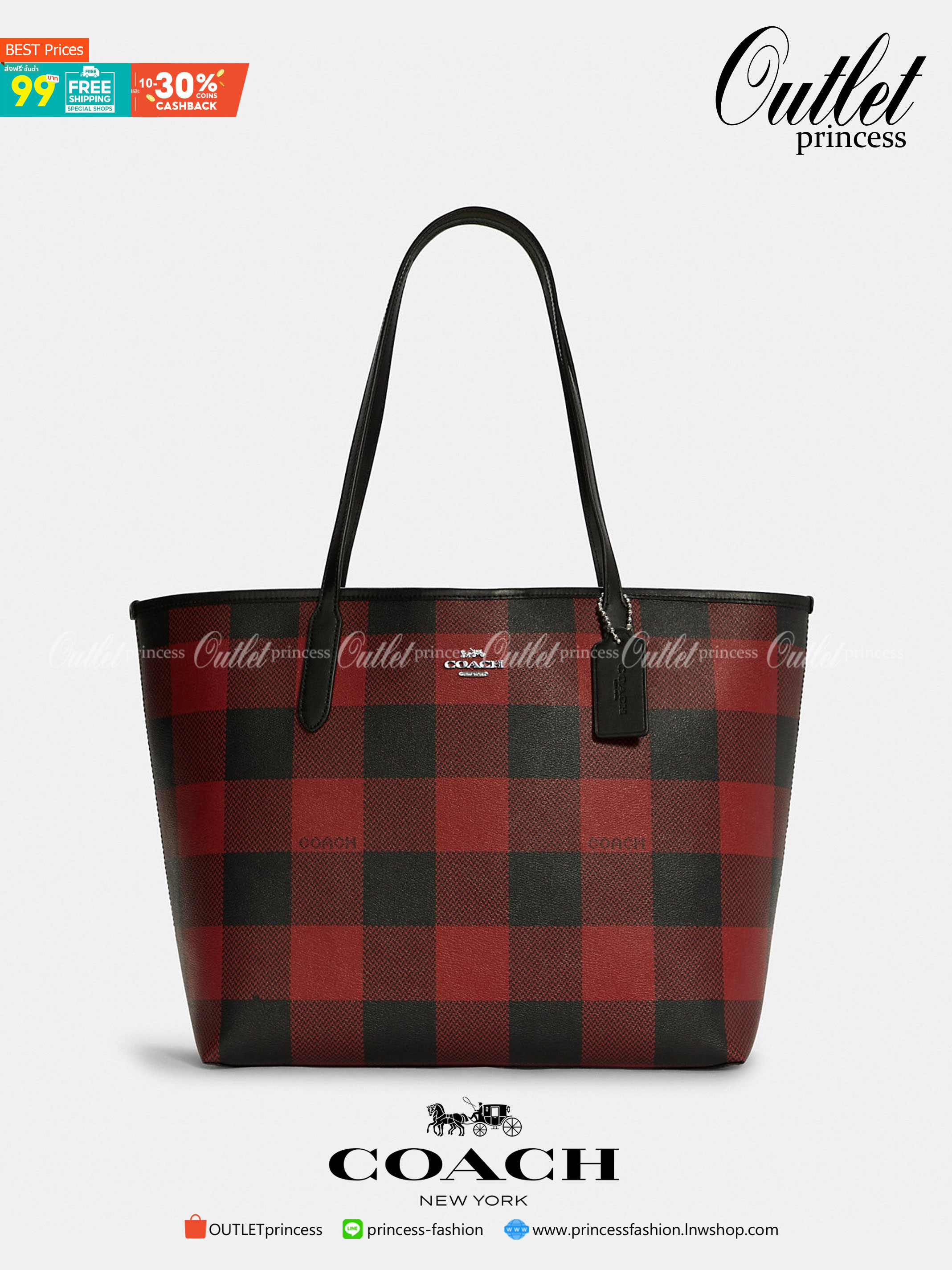 COACH CITY TOTE WITH BUFFALO PLAID PRINT (COACH C7271)