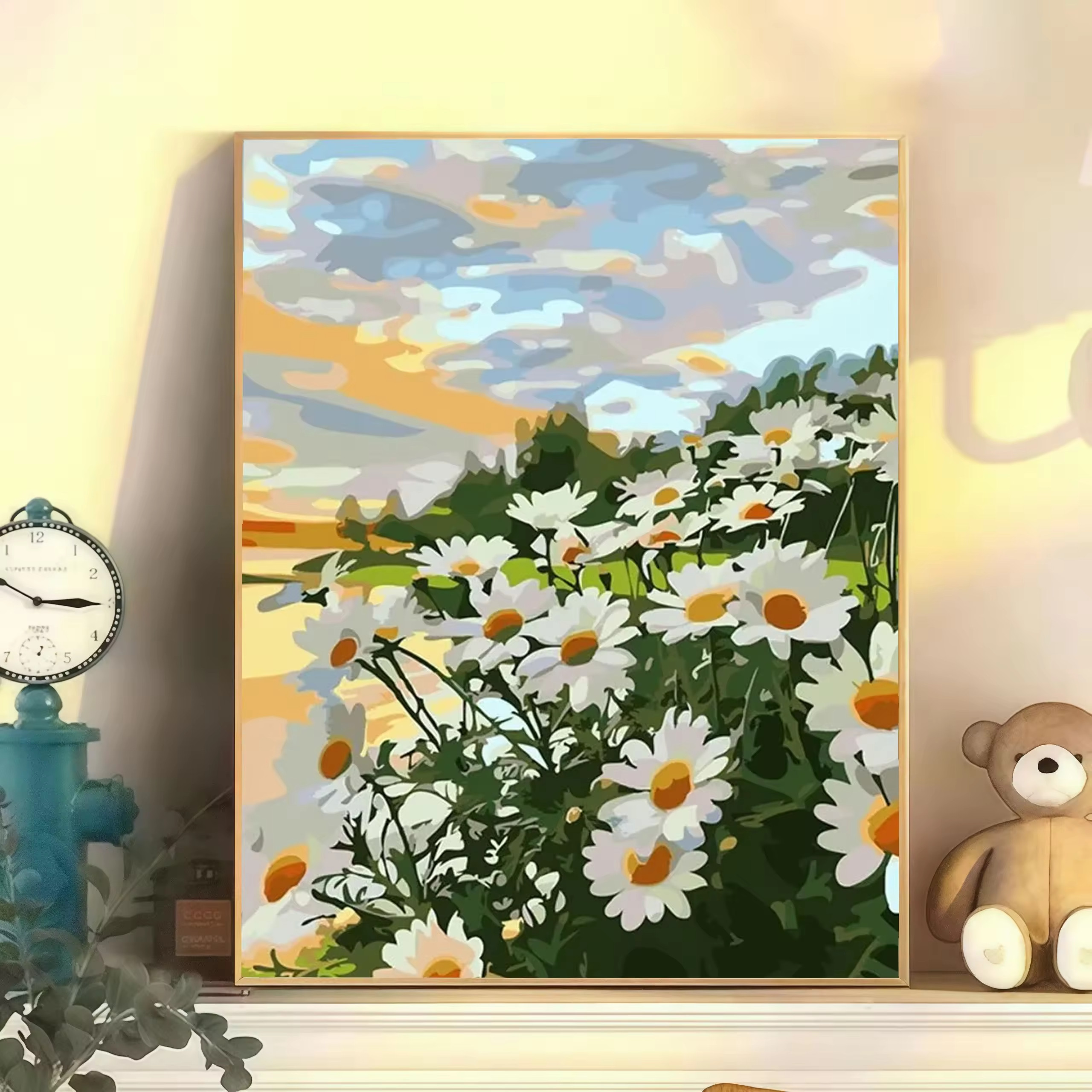RGF048 ภาพระบายสีตามตัวเลข "พุ่มดอกเดซี่ขาวริมน้ำ"