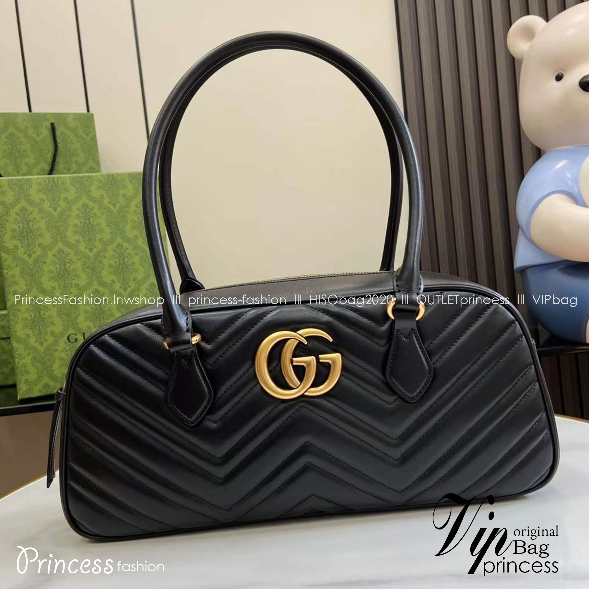 14" GUCCI GG MARMONT MEDIUM TOP HANDLE BAG กระเป๋าสะพายไหล่ใบใหญ่ หนังลายเชฟร่อนรุ่นใหม่ต้อนรับซัมเมอร์ สวยหรูตามตามแบบฉบับแบรนด์