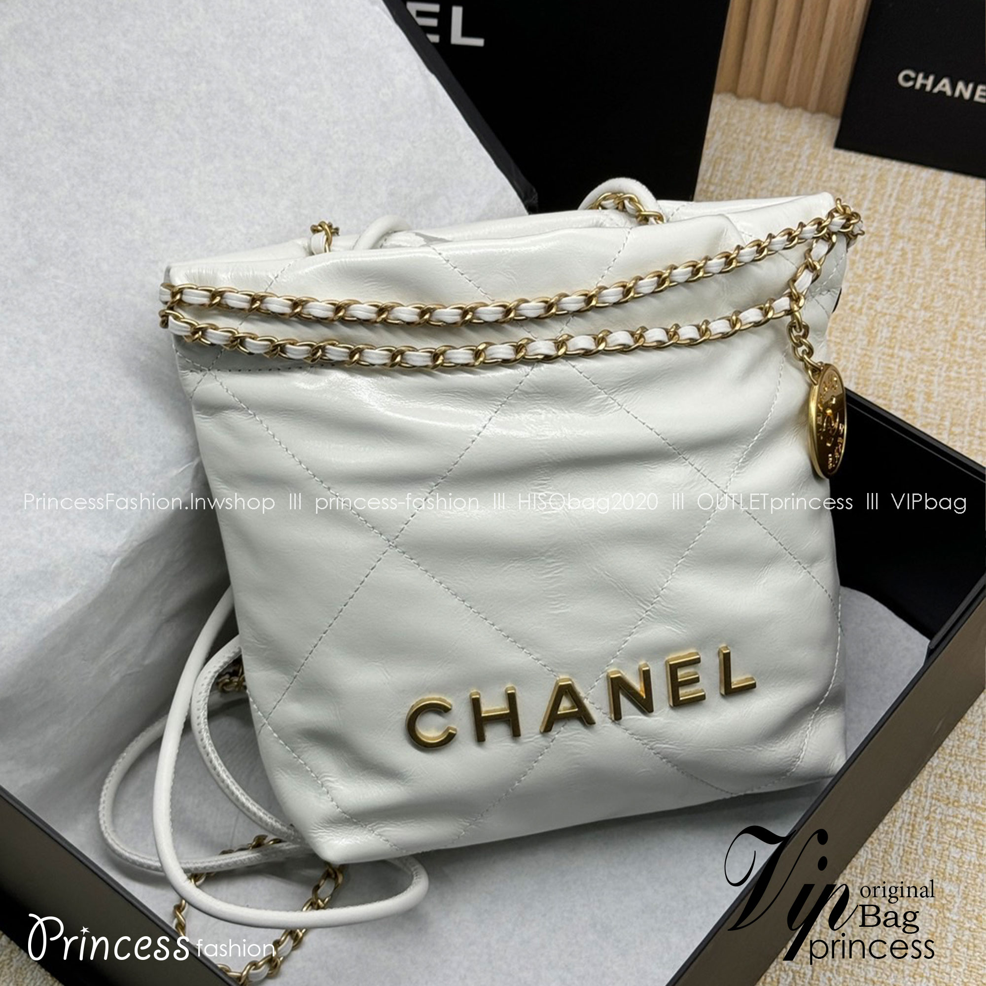 Chanel 22 Mini Handbag With Pearl Chain กระเป๋าทรงโท้ท เกรดออริ สลับแท้ 1:1 ใช้งานต่างประเทศได้