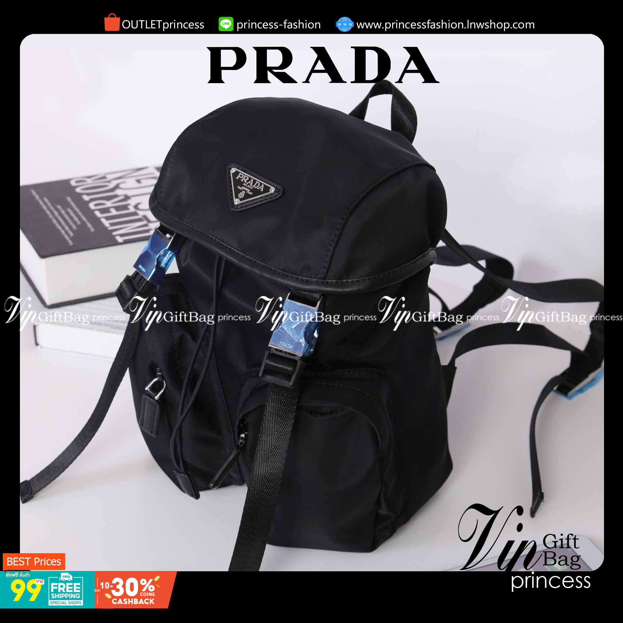 PRADA NYLON MINI BACKPACK สินค้า Premium gift จากเค้าเตอร์แบรนด์ต่างประเทศ รุ่น Limited edition กระเป๋าสะพายเป้ Size mini ขนาดกำลังน่ารัก ที่ฮ๊อตสุดๆ วัสดุเป็น Nylon เนื้อหนา คุณภาพดี ขนาดกะทัดรัด พกพาสะดวก น้ำหนักเบา ด้านหน้าติดโลโก้แบรนด์ อะไหล่เงินสวยห