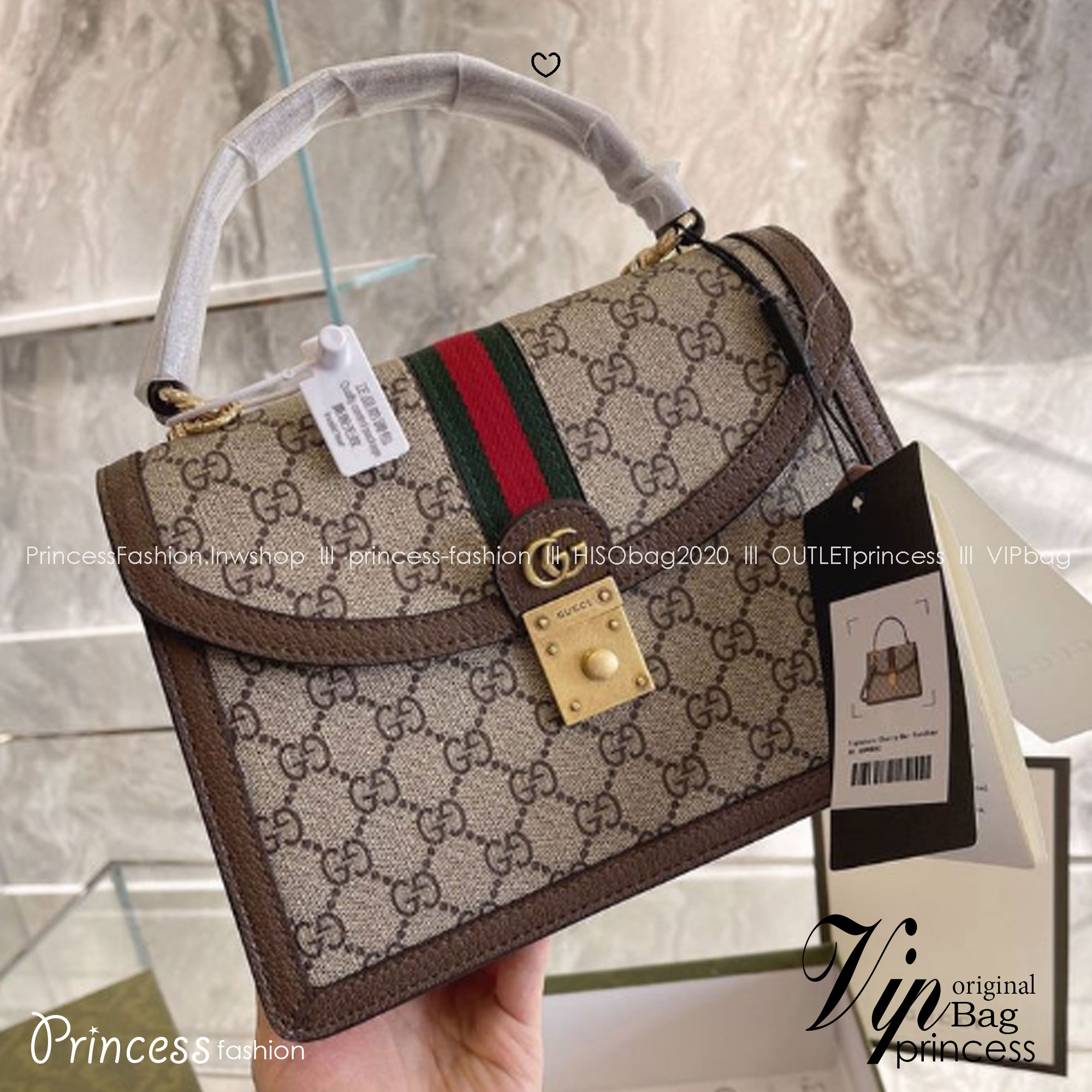 GUCCI Ophidia small top handle bag with Web กระเป๋าถือดีไซส์สวยหรูย้อนยุค พร้อมสายสะพายข้าง สวยสะดุดตาแฝงความไฮน์ในตัว