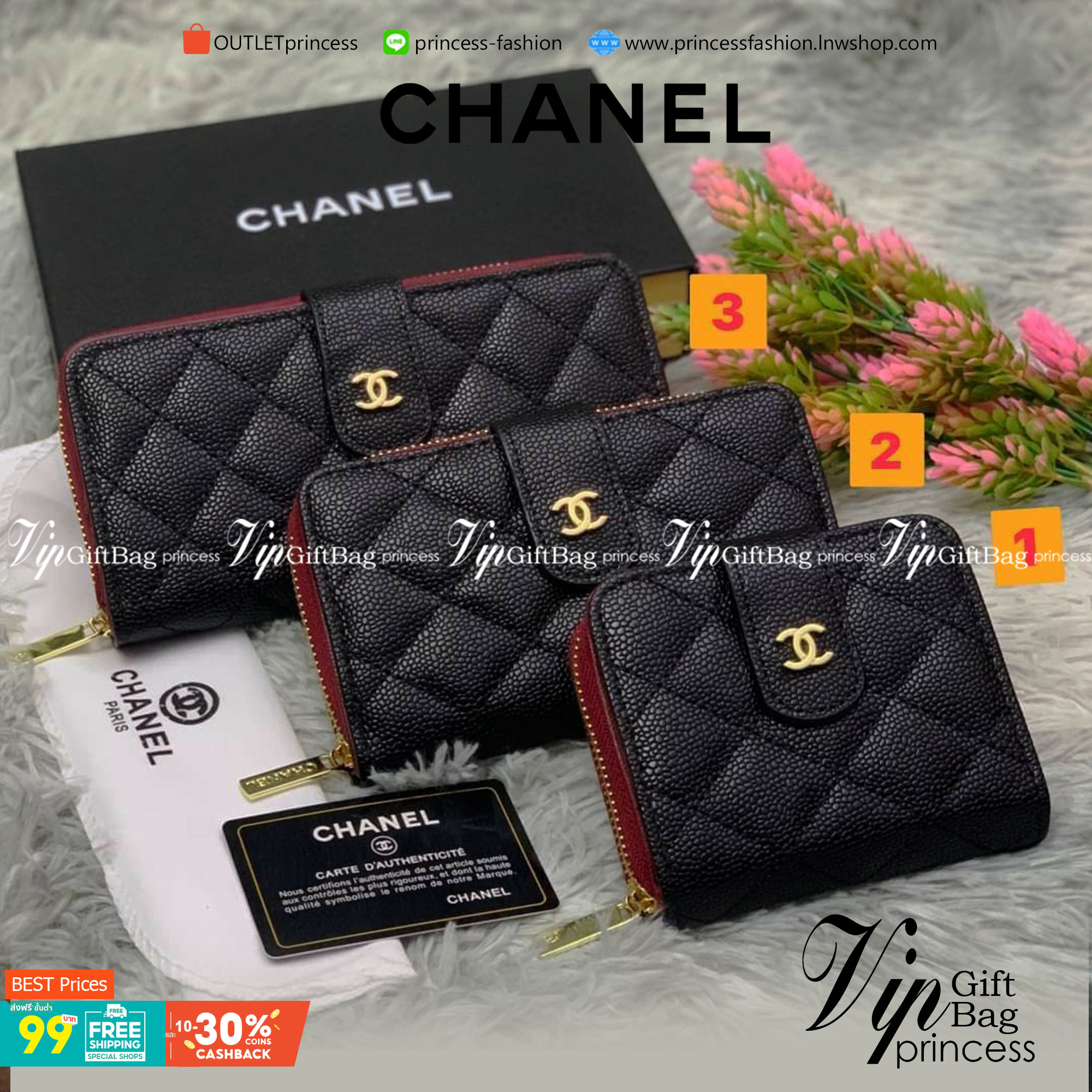 Chanel WALLET 3 ขนาดพร้อมส่ง กระเป๋าสตางค์อเนกประสงค์ หนังคาเวียร์ลายตารางสวยอยู่ทรงอะไหล่ทองหัวซิปปั้มโลโก้ด้านหน้ามีโลโก้สวยเรียบหรูภายในมีช่องซิป , ช่องใส่บัตรหลายช่อง ใส่เหรียญ ใส่บัตรได้เยอะ ตัวจริงสวยน่าใช้มาก เป็นรุ่นที่ขายดีตลอดกาลคลาสสิคไม่มีเอ้า