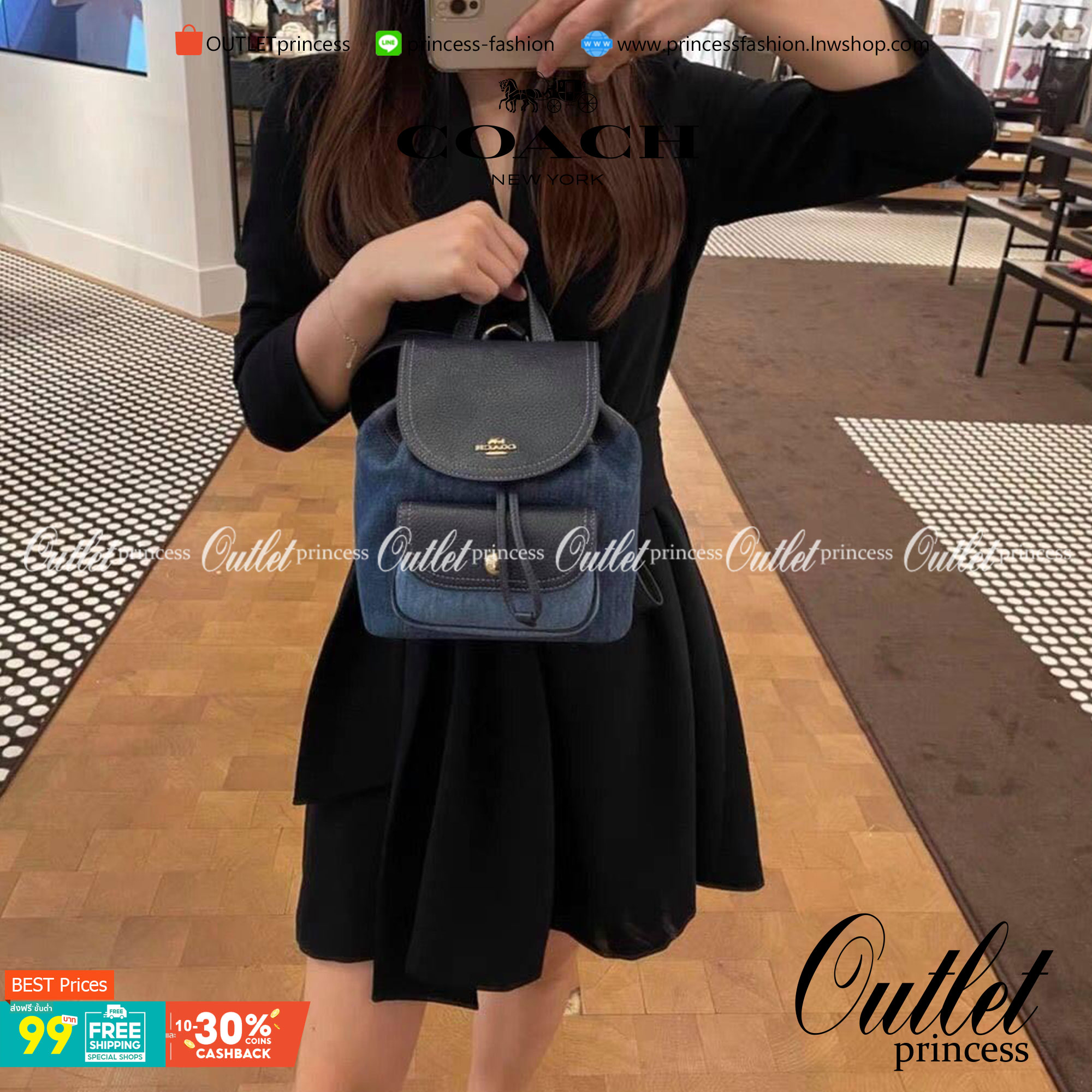 COACH PENNIE BACKPACK 22 ((C4122)) พร้อมส่งที่ไทย ห้ามพลาดค่าา! กระเป๋าสะพายหลังแบบมีหูกิ้ว วัสดุเดนิมอย่างดีนิ่ม+หนังแท้ ได้สวยงามลงตัว นำ้หนักเบา ทรงสวยน่ารักมากๆค่ะ ด้านหน้ามีช่องกระเป๋าเล็กใส่ของจุกจิก ปากกระเป๋าแบบหูรูด ภายในกระเป๋าโล่ง กว้าง สามารถใ