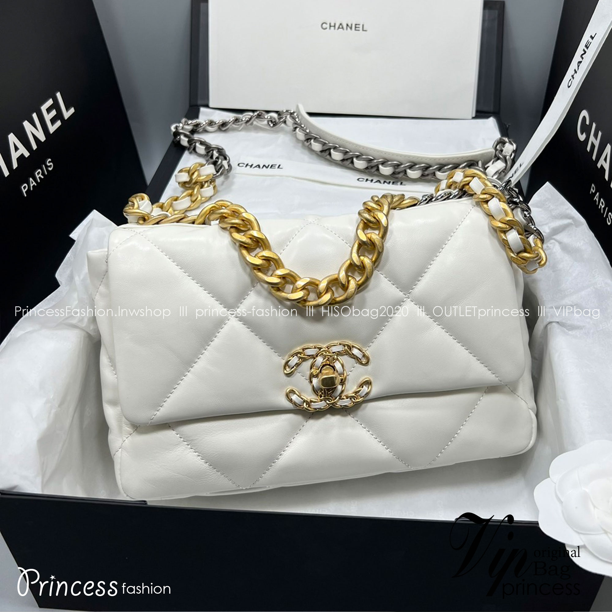 CHANEL 19 HANDBAG กระเป๋าสะพายดีไซส์คลาสสิคหนังแท้นิ่มเงาสวย เกรดออริ ท็อป สลับแท้ 1:1 เกรดดีสุด ผ่านทุก ตม ใช้งานต่างประเทศได้