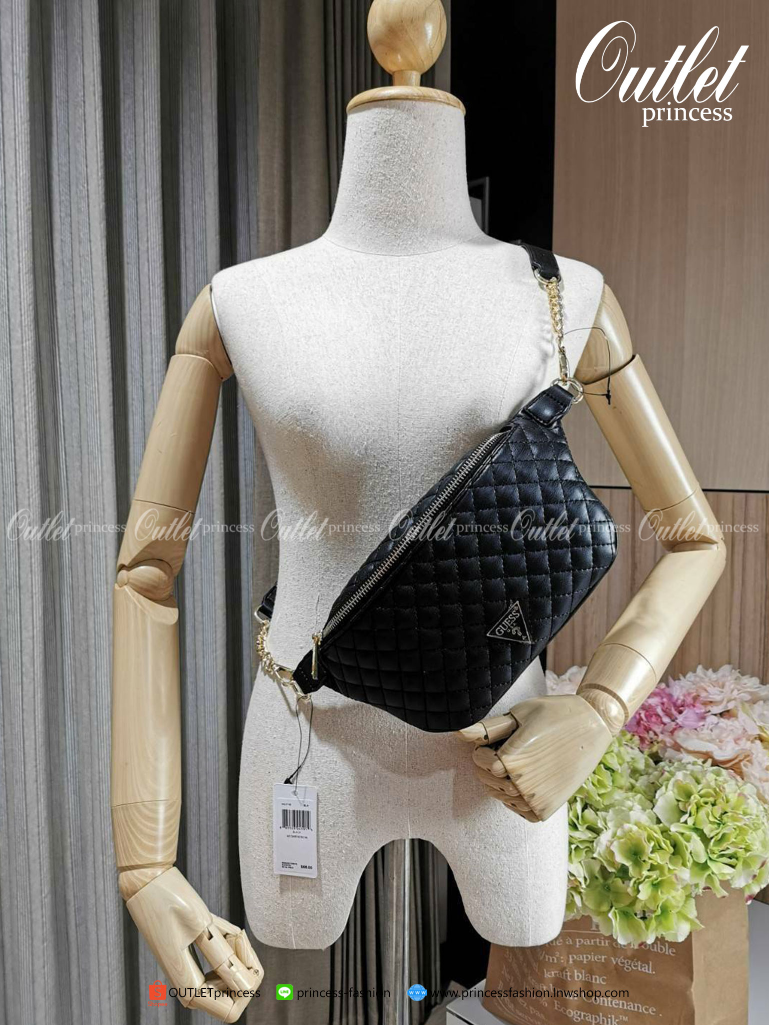 Guess Woman Factory Belt Bag กระเป๋าสะพาย/คาดเอว/คาดอก รุ่นใหม่ดีไซน์ยอดนิยม สีดำ