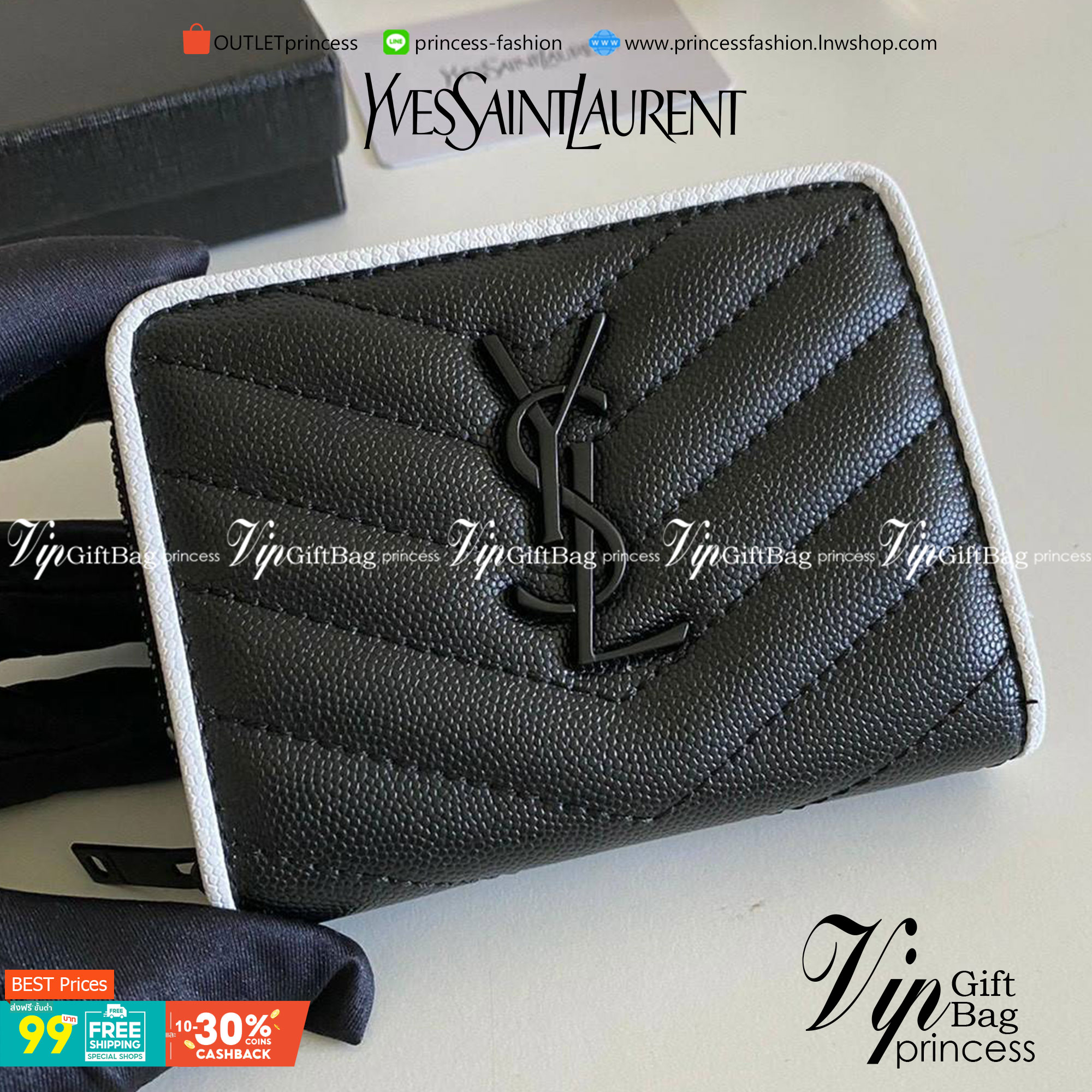 VIP GIFT 】หนังแท้ YSL Saint Laurent monogram compact zip short wallet มาแล้วจร้า ถามหากันเยอะมากๆ กระเป๋าสตางค์ใบสั้นที่ใส่แบงค์ ใส่บัตร ใส่เหรียญได้เยอะสุดๆ มีสองด้านซิปและพับ ใบเดียวครบจบเลย หนังสวยมาก ละเอียดสุดๆ