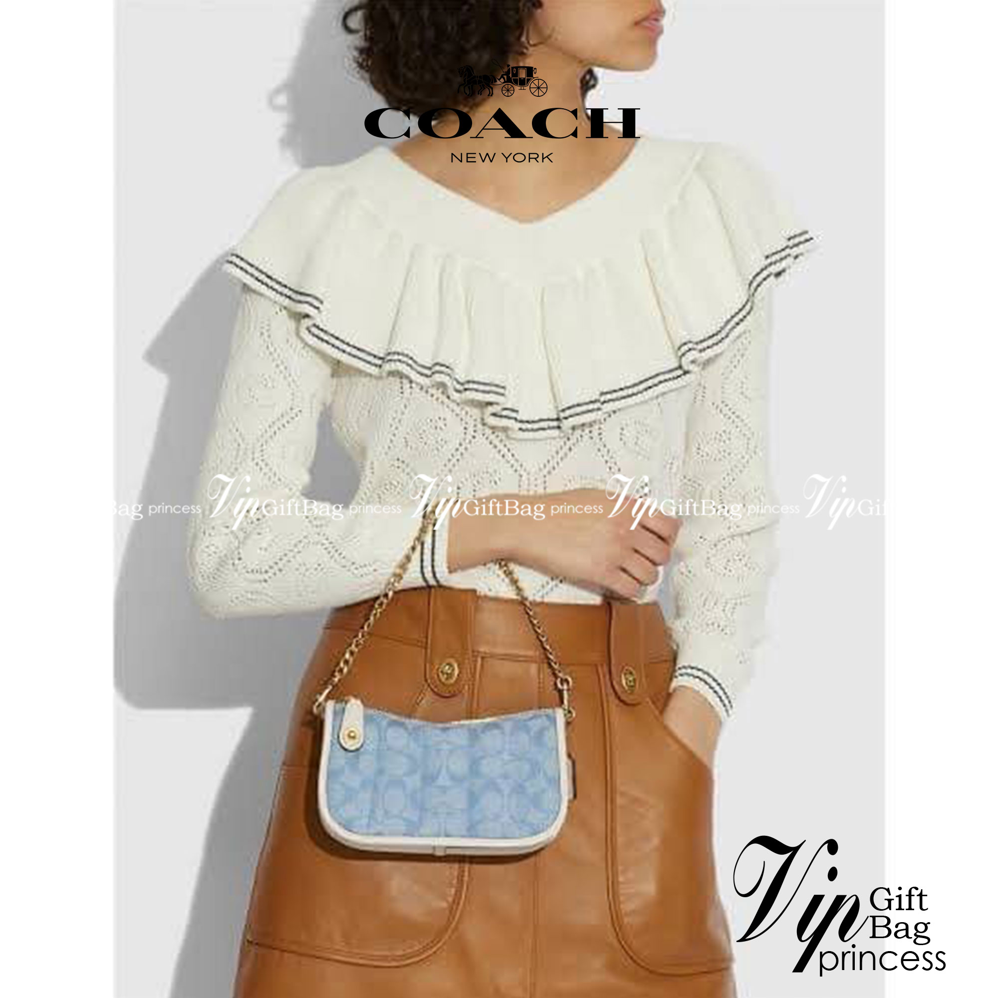 COACH Swinger 20 B4/Light Washed Denim Chalk พร้อมส่งที่ไทย ภาพสินค้าถ่ายจากงานขายจริง ใช้งานต่างประเทศได้