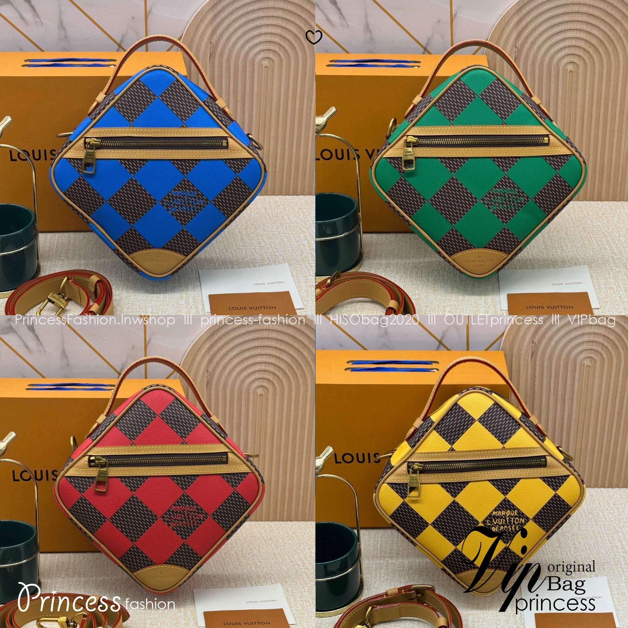 LV Chess Messenger Bag Jaune Mat / Green / Red / Blue กระเป๋าสะพายแมสเซนเจอร์ทรงเหลี่ยมรุ่นใหม่ ลายตารางหมากรุก Damier เอกลักษณ์ของความหรู โทนสีสดใสมีชีวิตชีวา ปรับลุคปัง กับการมาของความไฮคลาสรูปแบบใหม่ สุดไอโคนิค