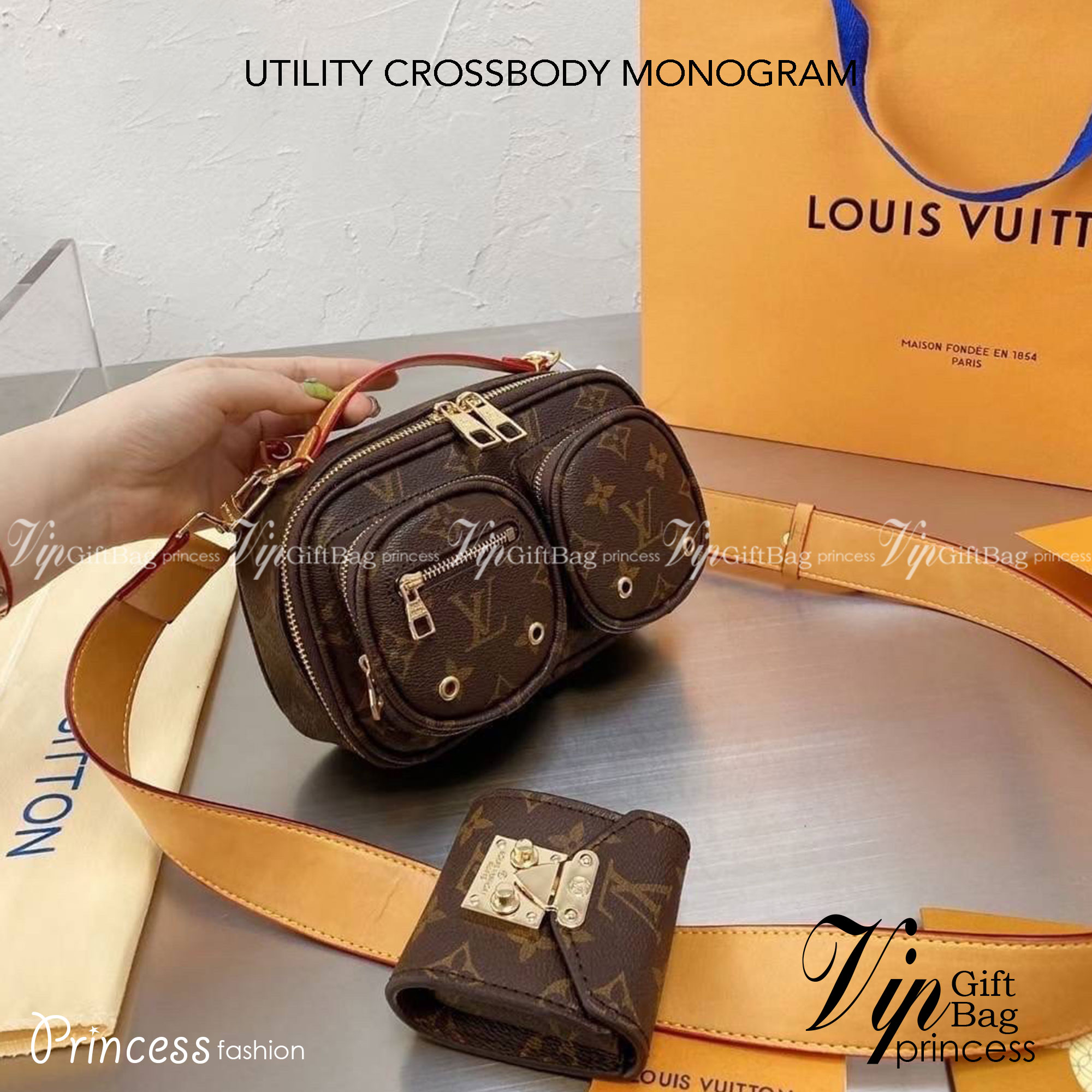 LV UTILITY CROSSBODY Crossbody Monogram bag ภาพถ่ายจากงานขายจริง ใช้งานต่างประเทศได้