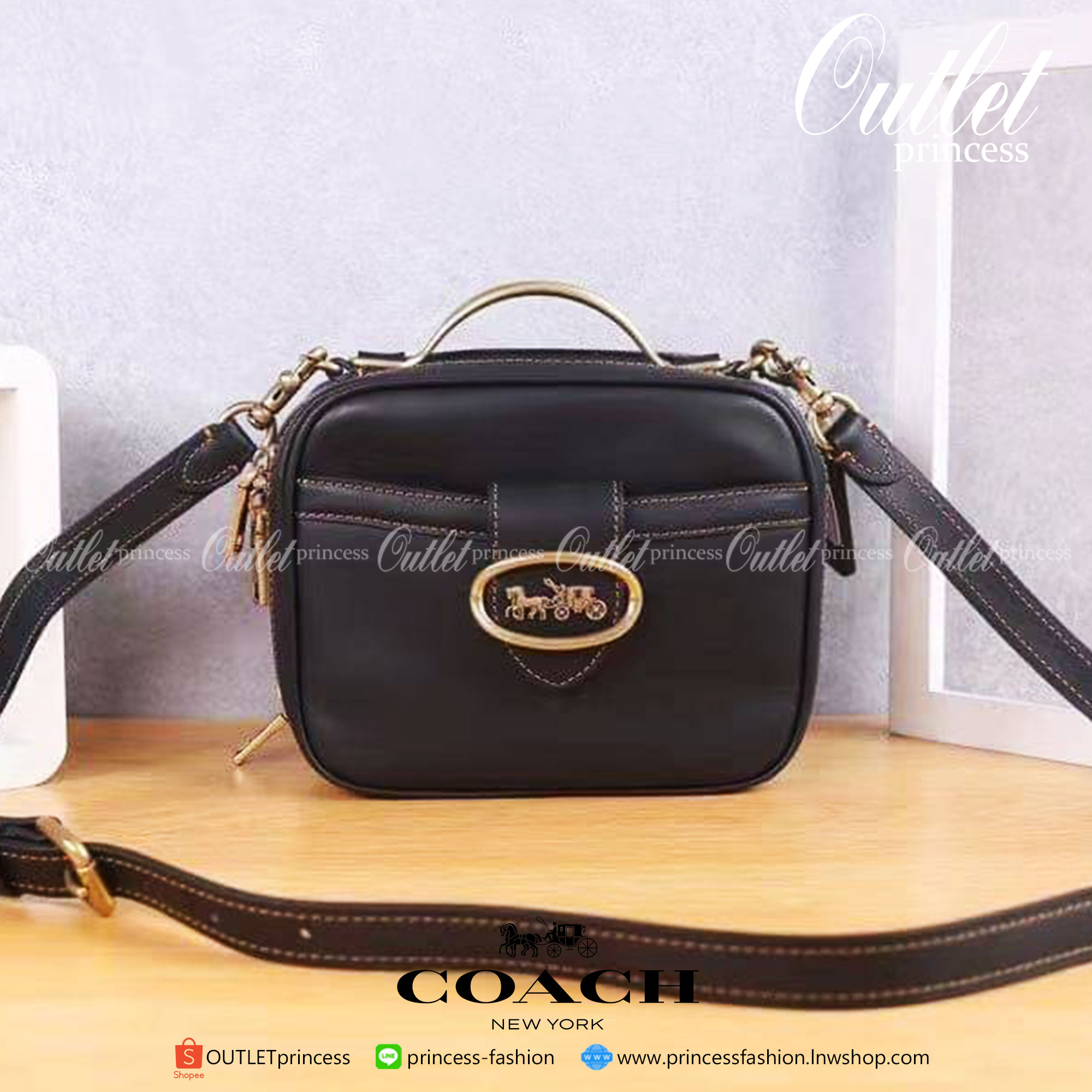 ของแท้ Coach RILEY LUNCHBOX BAG IN COLORBLOCK SIGNATURE CANVAS Black