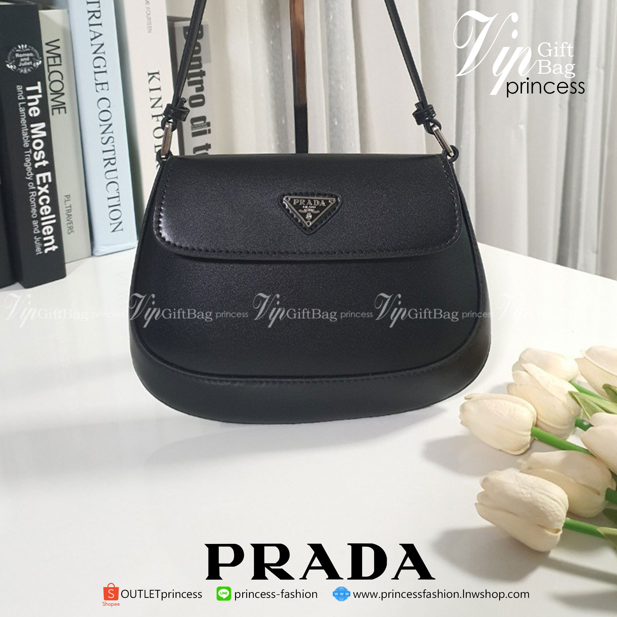Prada งานพรีเมี่ยมกิ้ฟท์จากเคาเตอร์ต่างประเทศ PRADA CLEO BRUSHED LEATHER SHOULDER BAG WITH FLAP