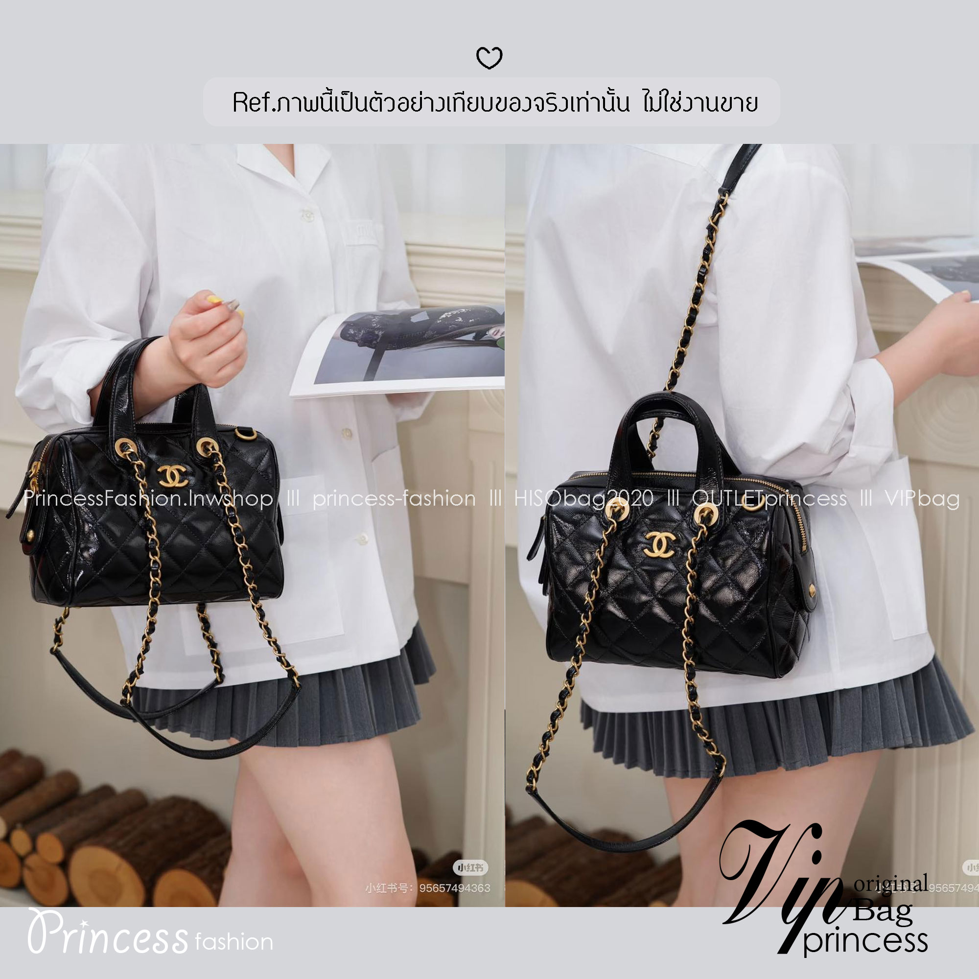 ORI หนังแท้ | Chanel Small Bowling Bag Crumpled Leather / Chanel Keepall Bag กระเป๋าถือ กระเป๋าสะพายรุ่นใหม่ล่าสุด ดีไซน์หนังยับเงา ในคอลเลกชัน Métiers d’art ปี 2024/25 ด้วยลูกเล่นของเนื้อสัมผัสและรูปแบบ