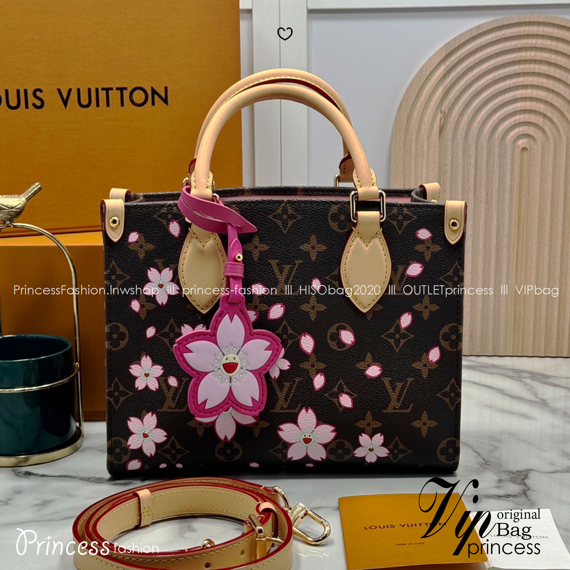 TOP ORI หนังแท้ | เกรดดีสุด LV x TM - OnTheGo Cherry Blossom PM bag กระเป๋าทรงโท้ทที่ใครเห็นต้องเป็นคลั่งรัก ปรับลุคให้มีชีวิตชีวาด้วยลายดอกไม้เชอรี่บลอสซั่ม คอลใหม่สุดเอ็กซ์คลูซีฟ