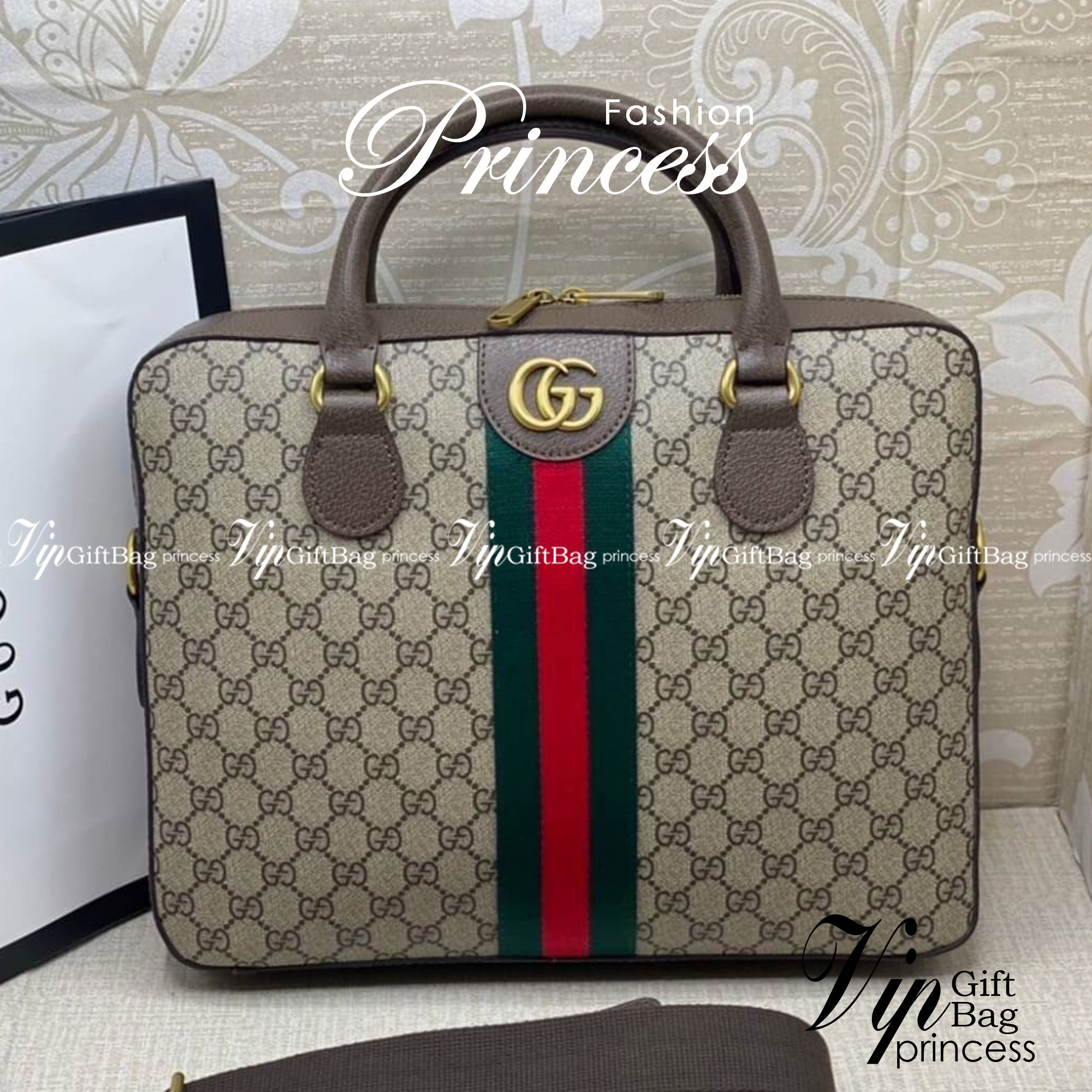 Gucci Ophidia GG Supreme Briefcase พร้อมส่งที่ไทย ภาพสินค้าถ่ายจากงานจริง GG Supreme work bag with Web shoulder strap