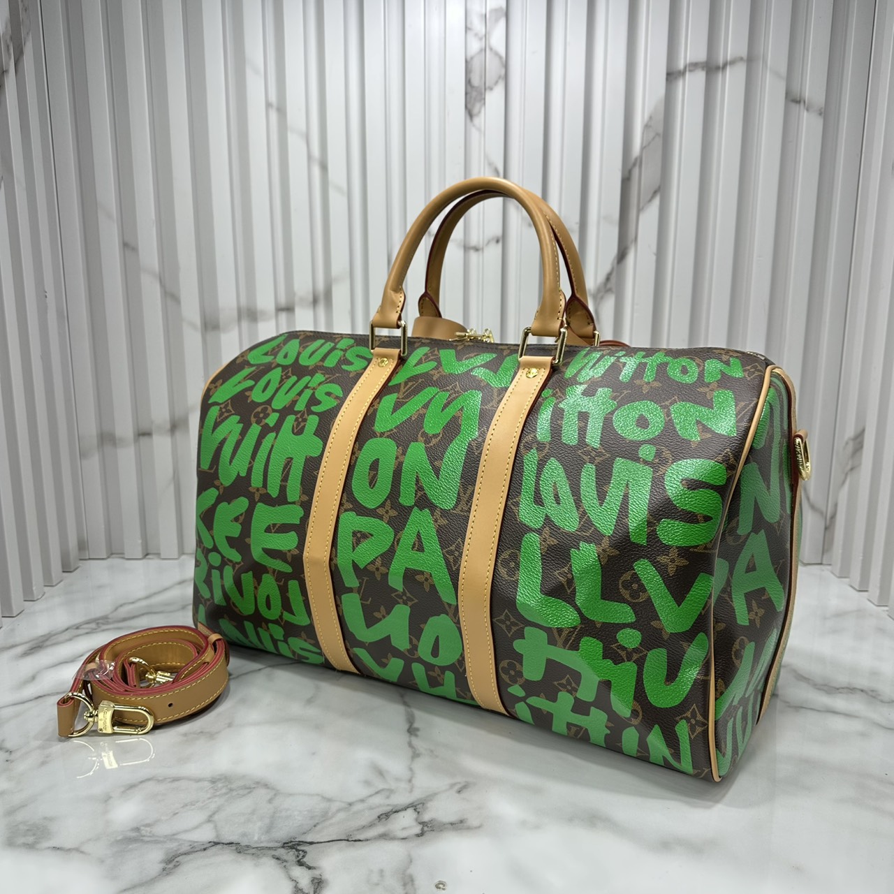 ORI หนังแท้ | LV Stephen Sprouse Graffiti Keepall 42cm กระเป๋าสะพายทรงคีฟออลใบใหญ่ ลวดลายตัวอักษรกราฟฟิกเต็มใบ