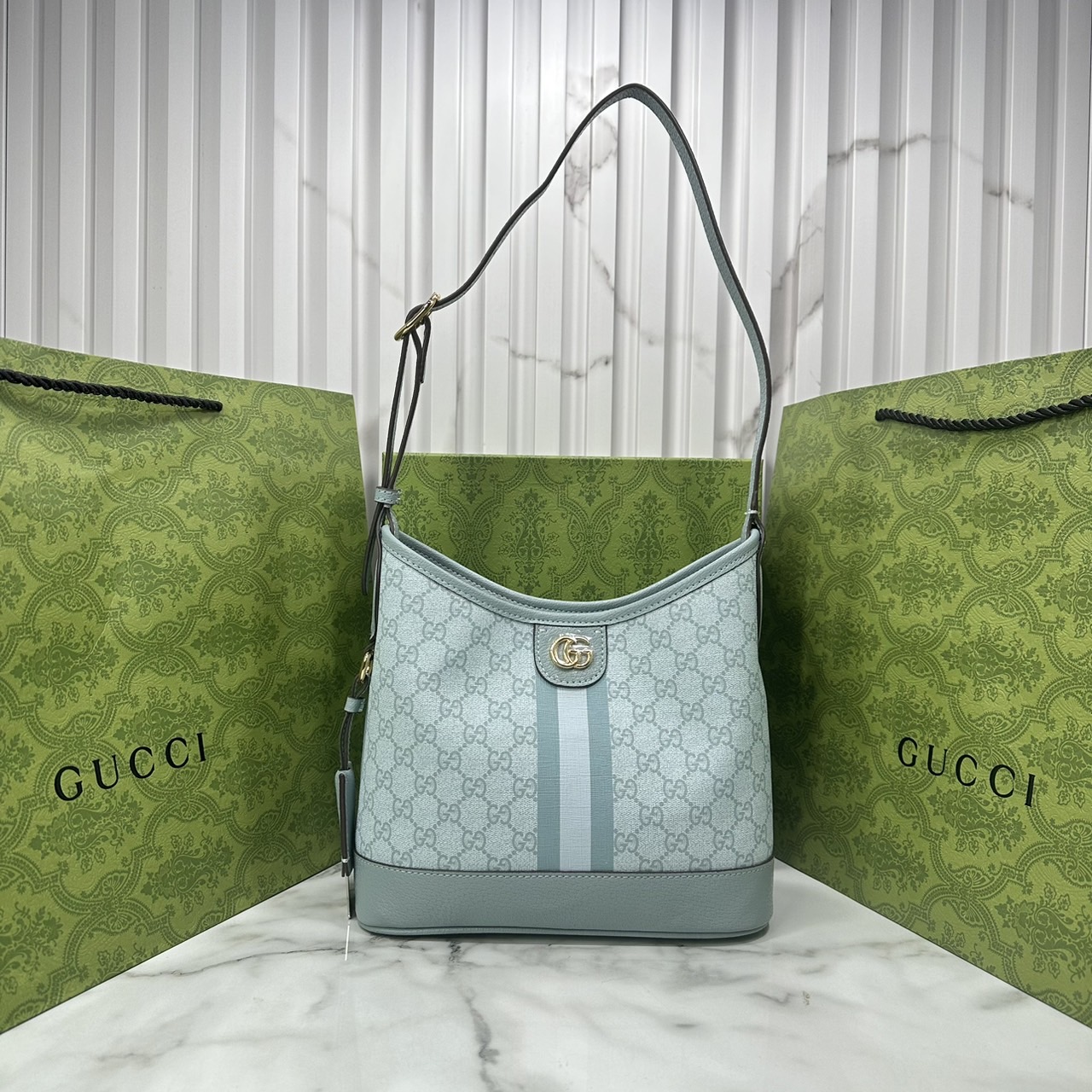 GUCCI OPHIDIA GG SMALL SHOULDER BAG Dusty Pink / Dusty Blue GG Supreme canvas กระเป๋าสะพายไหล่ สีใหม่พาสเทลสวยหวาน อะไหล่ทองหรูหรา