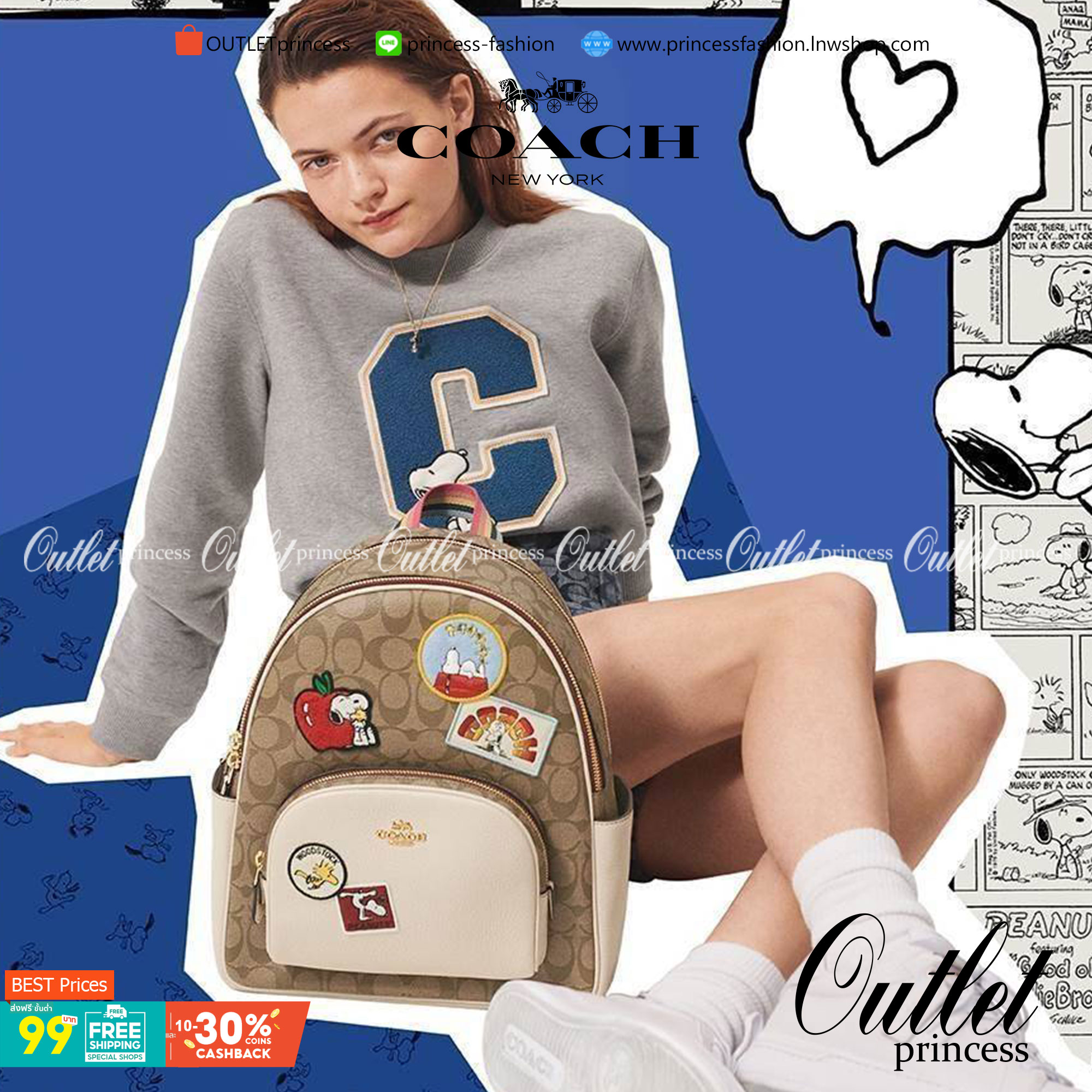 COACH C4115 COACHxPEANUTS COURT BACKPACK IN SIGNATURE CANVAS WITH VARSITY PATCHES แรงดีไม่มีตก กับคอลเลคชั่นที่ใครๆก็หลงรัก กระเป๋าเป้ทรงสวย ดีไซน์ตกแต่งลายสนูปพี โดดเด่นกว่าใคร วัสดุหนังแคนวาสสลับหนัง pepble ลงตัวที่สุด เป็นไอเท็มที่น่ารักและแฝงความหรูเล