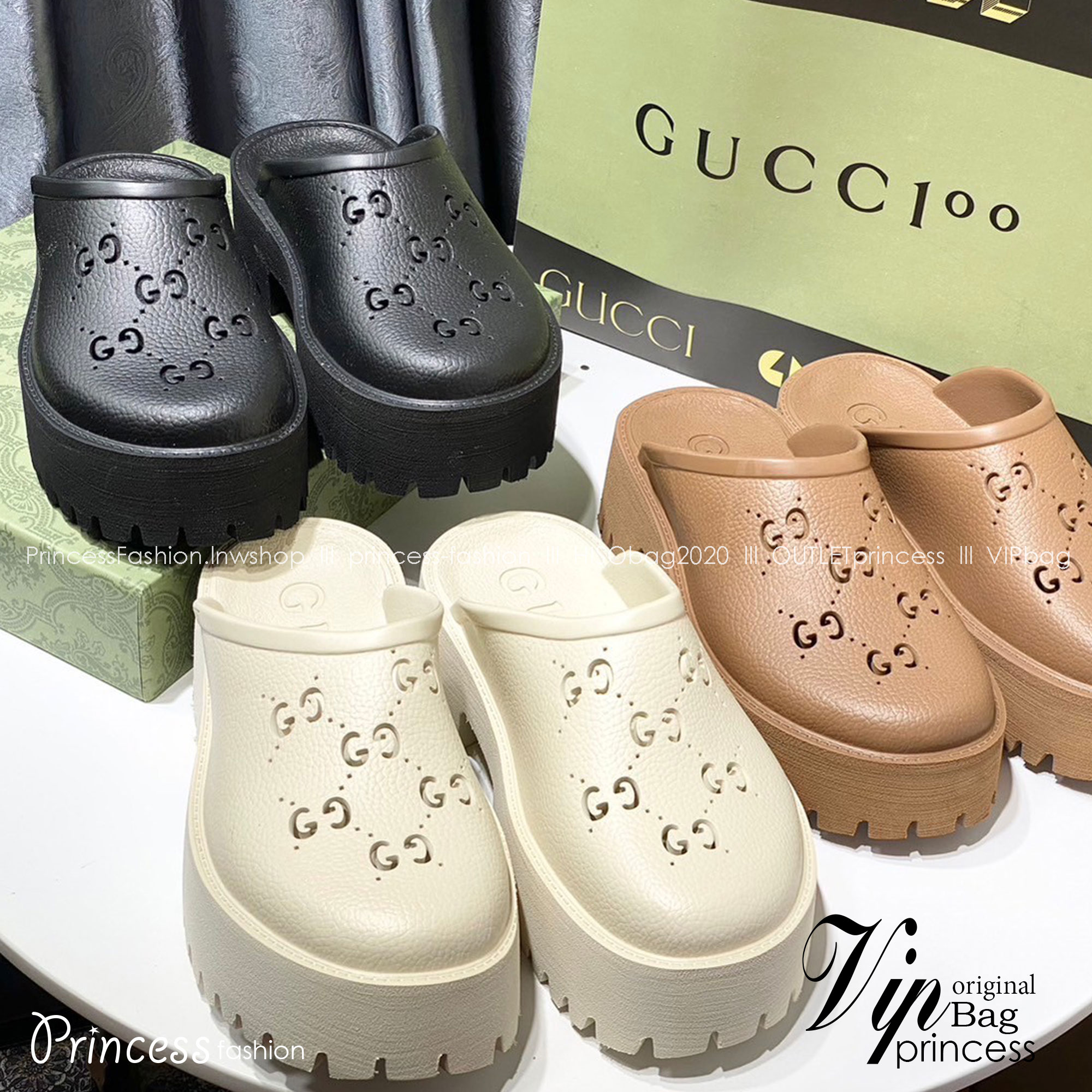 สลับแท้ GUCCI platform perforated G sandal / GG Sandel รองเท้า GG เกรดออริจินอล สลับแท้ พร้อมกล่อง ภาพถ่ายจากงานจริง ใช้งานต่างประเทศได้