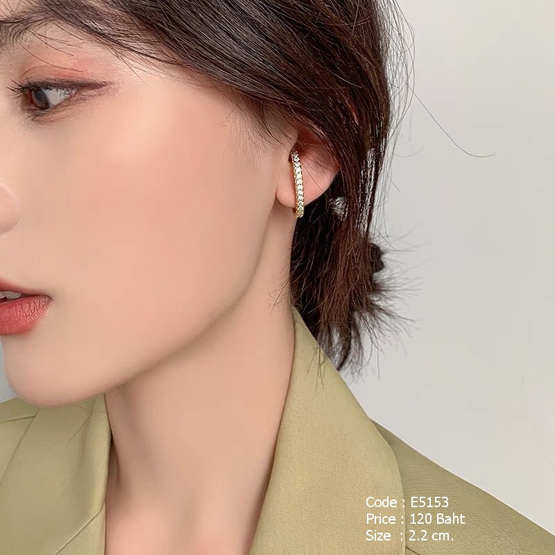ต่างหูก้านโค้ง ฝังเพชรcz