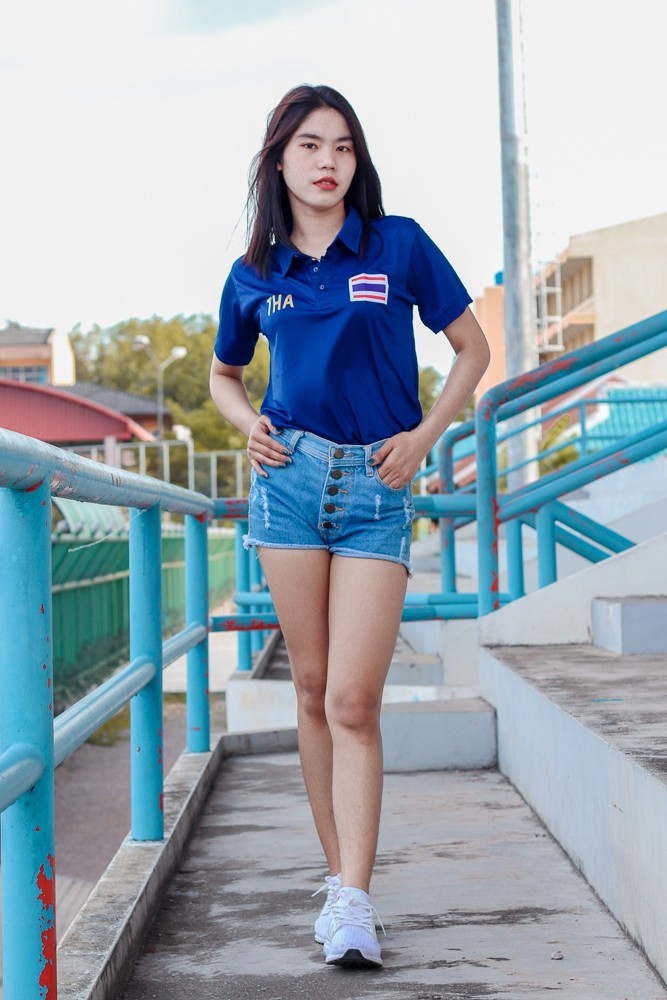 เสื้อกีฬาชาย เสื้อกีฬาคอปก THAILAND สีกรมท่า(ผ้ามัน)