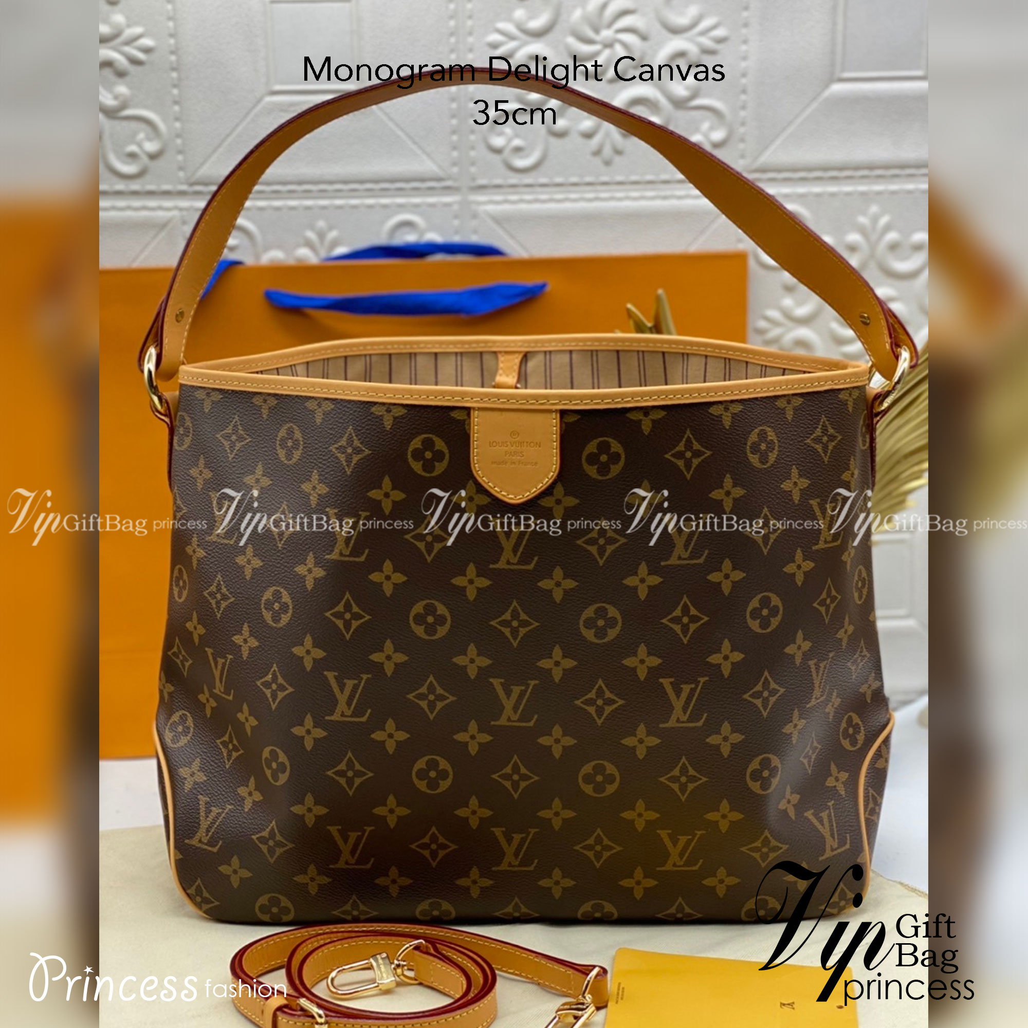 LV Monogram Delight Canvas มี 2 ขนาด กระเป๋าสะพายข้างทรงสูงใบใหญ่หนังแกะสังเคราะห์ หูหิ้วปั้มโลโก้ ด้านในมี1ช่องซิป 1ช่องใส่ของจุกจิ๊ก อะไหล่ทองหรูหรา มีสายยาว ถอดสายได้ ปรับระดับได้ จุของได้เยอะ หรูหรา สวยงาม เหมาะกับทุกโอกาศ ต้องมีติดตู้ห้ามพลาดเลยค่า