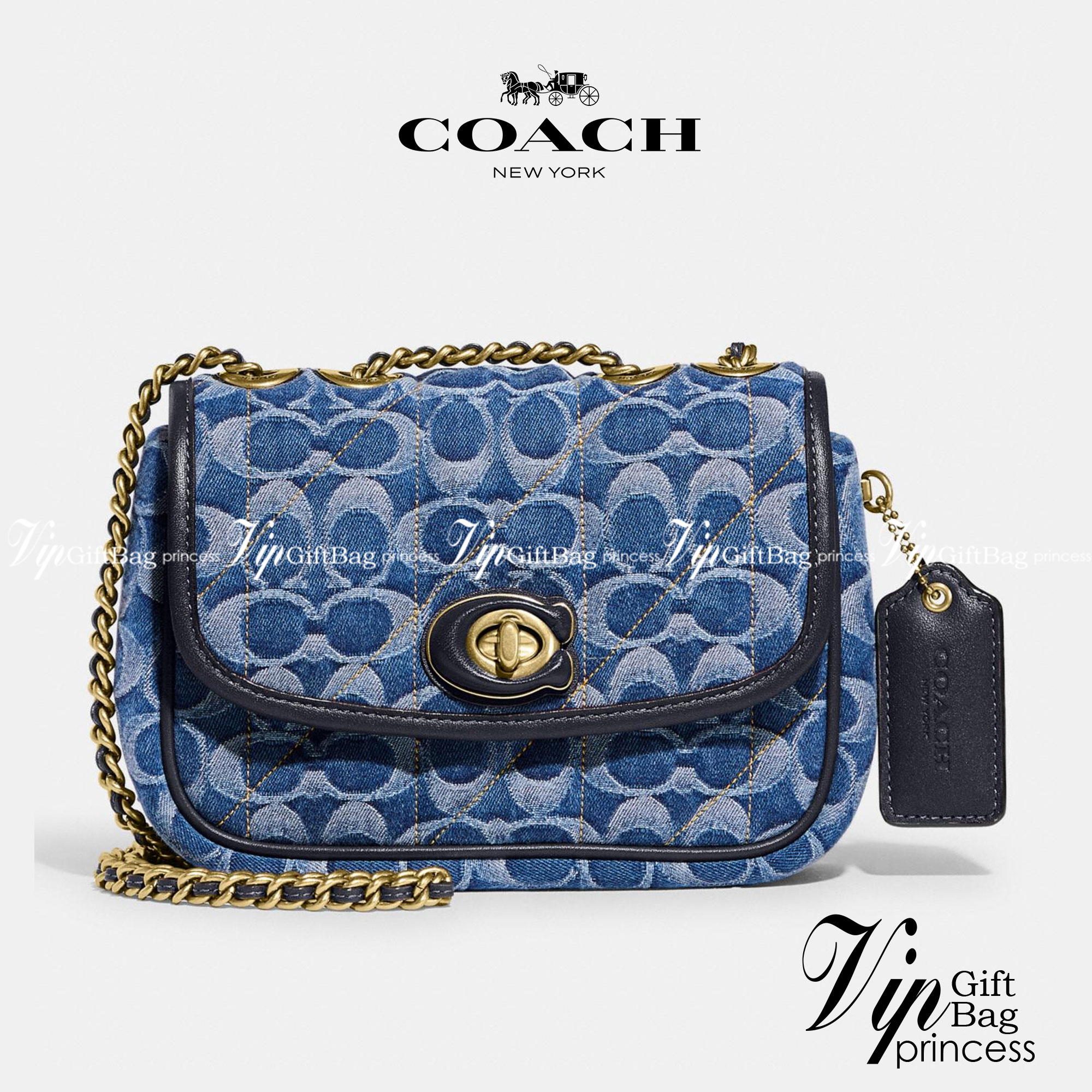 COACH CA104 PILLOW MADISON SHOULDER BAG IN SIGNATURE DENIM WITH QUILTING หรูหราที่หนึ่งต้องยกให้เลย กับไอเท็มนี้ กระเป๋าสะพายดีไซน์สุดล้ำ เดินเส้นสวยคม วัสดุผ้าเดนิม สวยเฉียบ ดูแพง เปิด-ปิดด้วยตัวบิดล็อค ใช้งานสะดวก ด้านหลังมีช่องเก็บของจุกจิกได้ ภายในแบ่