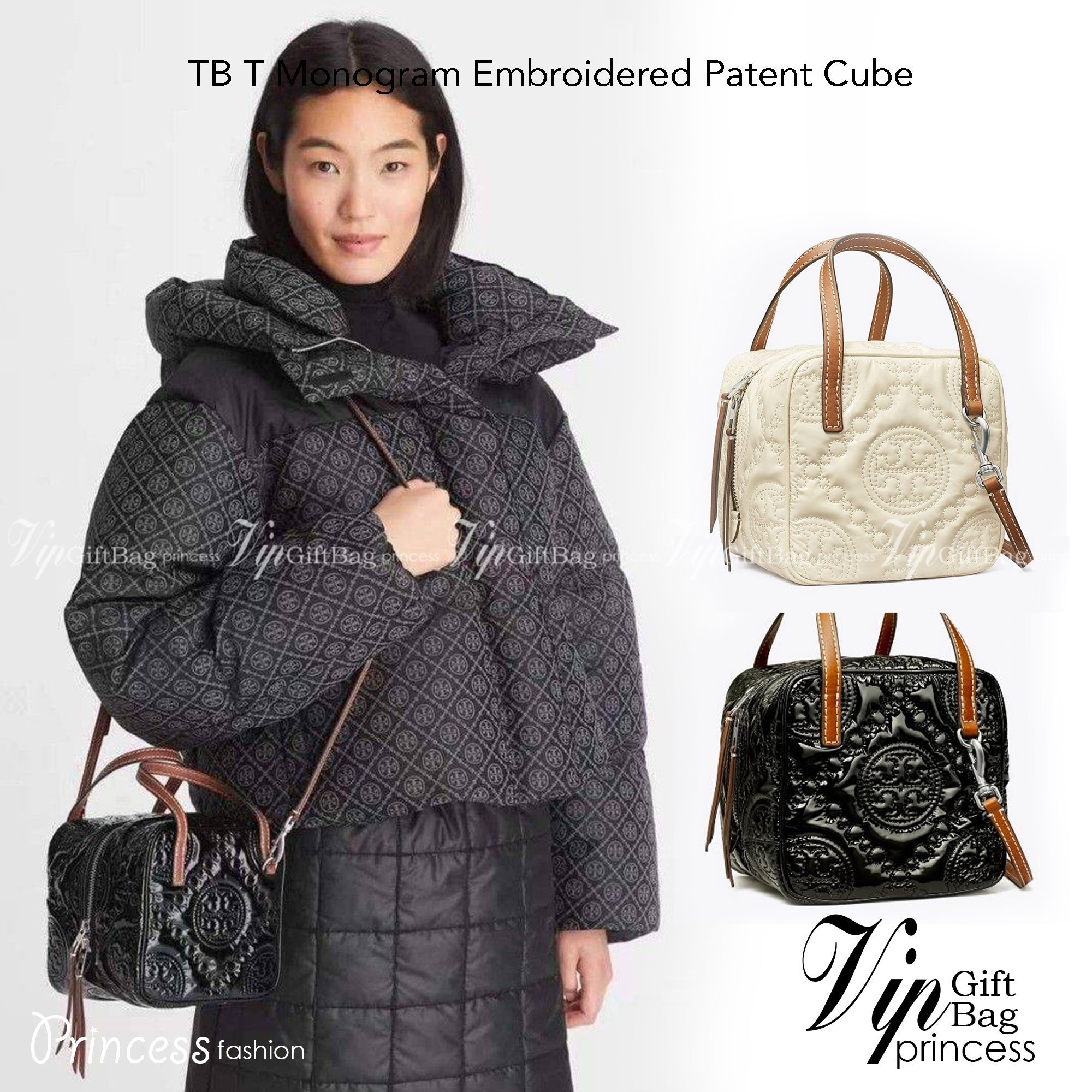 Tory Burch T Monogram Embroidered Patent Cube คอลเลคชั่นใหม่ รุ่นลิมิเต็ดรูปทรงใหม่ T Monogram สุดcube วัสดุหนังแท้ เปิด-ปิดด้วยซิป ภายในกว้าง มีช่องแยก 1 ช่อง สามารถใส่โทรศัพท์มือถือได้ทุกรุ่น สามารถถือหิ้วหรือสะพายได้ สายสามารถถอดและปรับระดับได้คะ