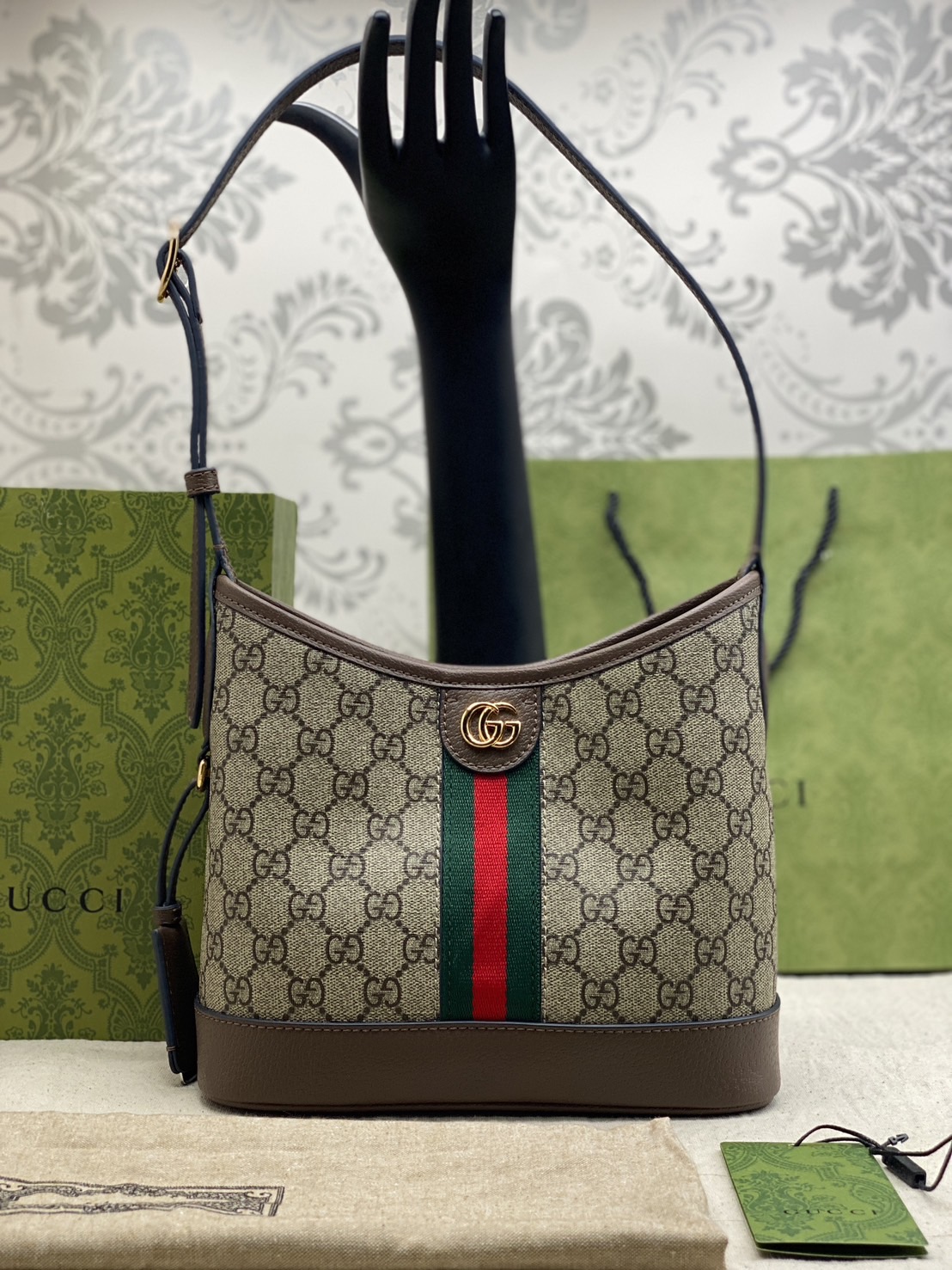 GUCCI OPHIDIA GG SMALL SHOULDER BAG / GUCCI TOTE BAG กระเป๋าสะพายไซส์เล็ก หนังผสมแคนวาส เกรดออริจินอล 1:1 สลับแท้ ใช้งานต่างประเทศได้