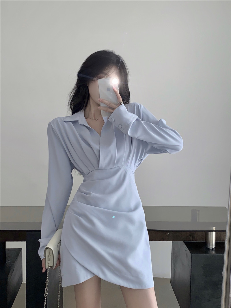 พร้อมส่ง 🍋 SEA blue dress เดรสสีท้องฟ้าหม่นๆสุดคุณนาย (IN35740)