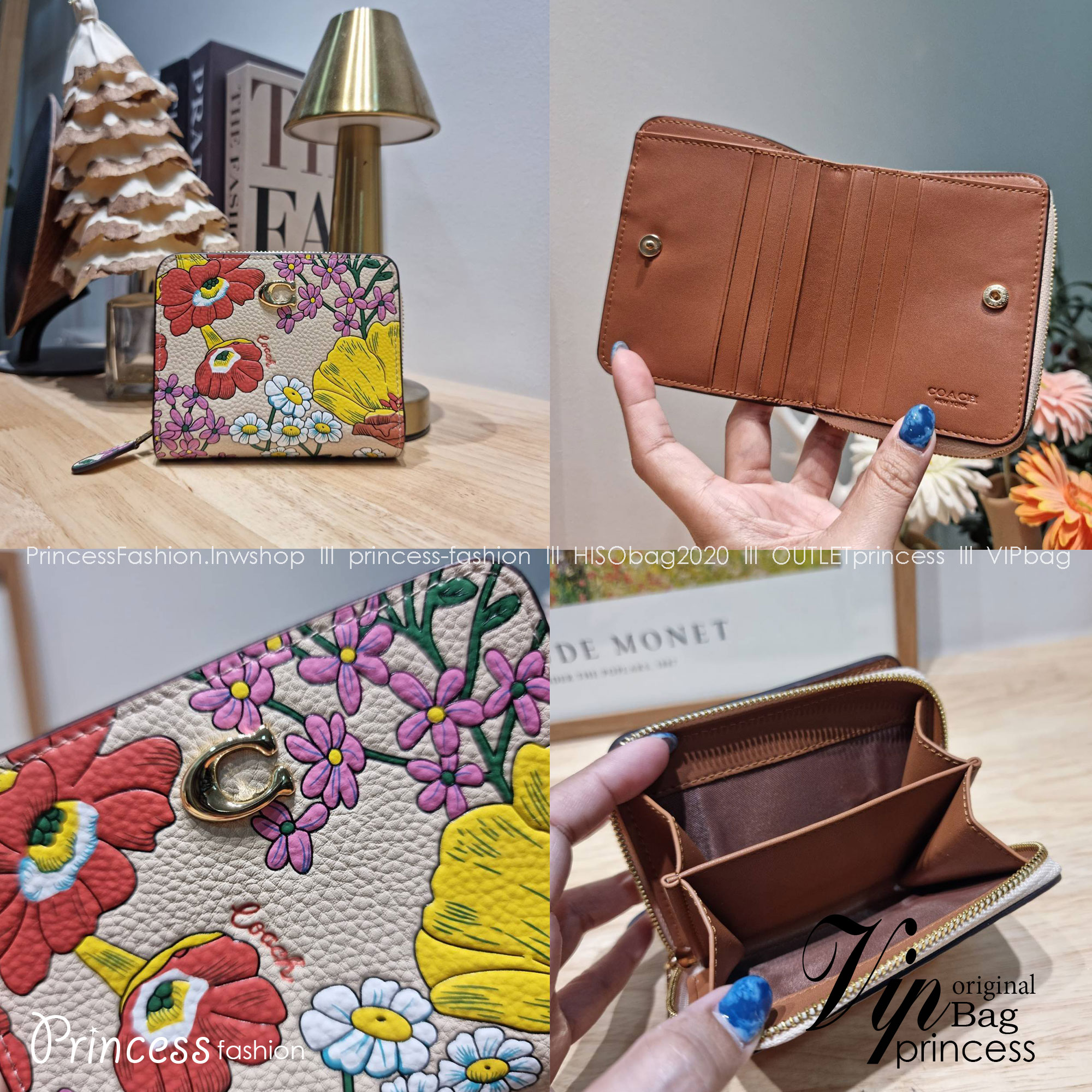 COACH CJ372 CR555 BILLFOLD WALLET WITH FLORAL PRINT กระเป๋าสตางค์ใบเล็กายดอกไม้ เกรดท็อปออริ เกรดดีสุด สลับแท้ 1:1 ใช้ต่างประเทศได้