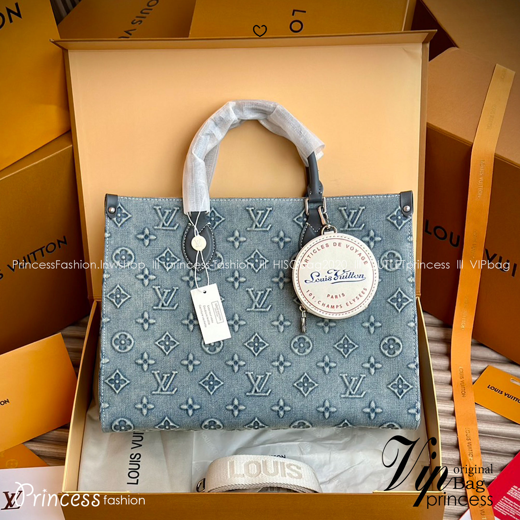 LV Onthego Denim Vintage Tote Bag กระเป๋าทรงโท้ทเดนิมสไตล์วินเทจ รุ่นใหม่ปั้มลายโมโนแกรมบนเดนิมสุดไอคอนิก ที่ใครเห็นต้องเป็นคลั่งรัก ผู้ดี หรูหราได้ทุกลุค ทุกสไตล์
