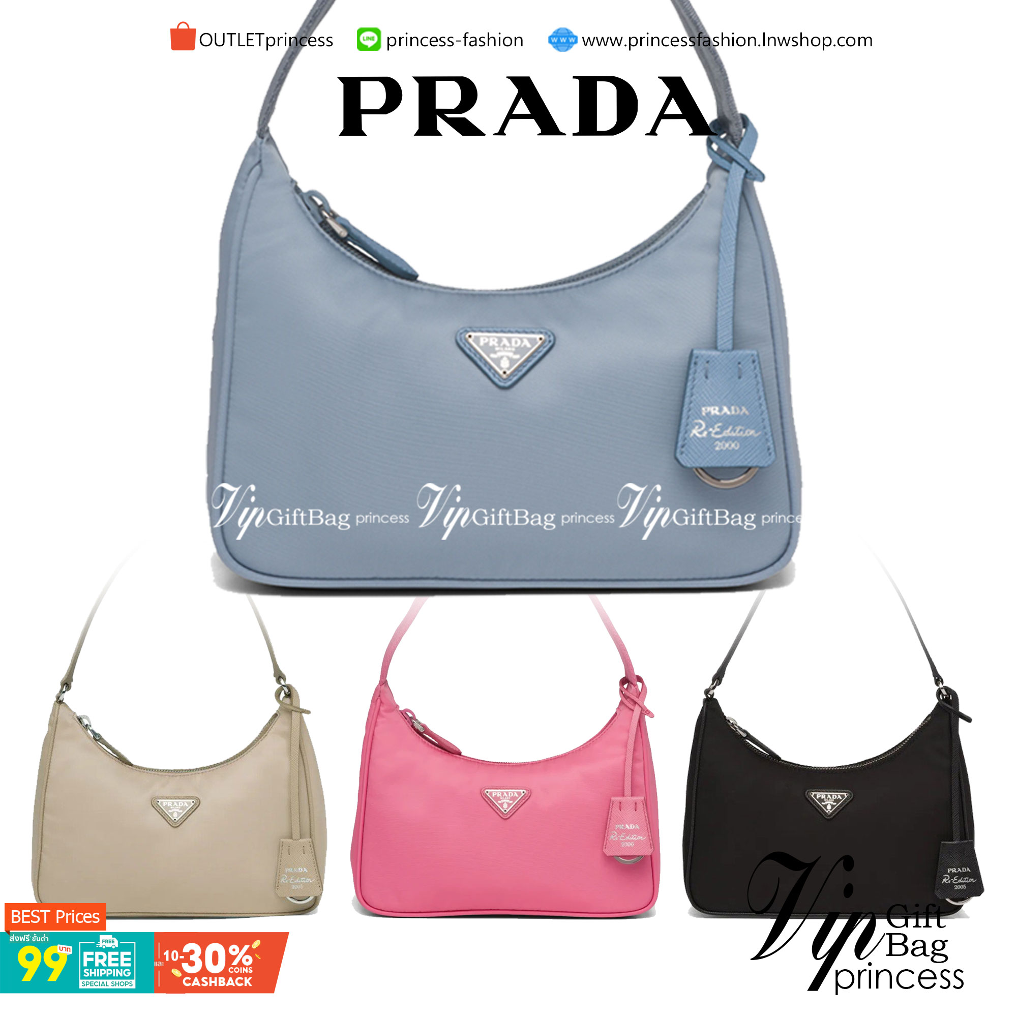 PRADA Nylon Mini Bag รุ่นใหม่แนะนำ!! พร้อมส่งครบ4สี รุ่นขายดีในตำนานค่ะ PRADA NYLON HANDBAGS ขนาดกะทัดรัด **อะไหล่เงิน วัสดุทำจากผ้าNylon อย่างหนา อยู่ทรง กันน้ำได้ หายห่วงคะ ด้านหน้ามีโลโก้แบรนด์ เปิดปิดด้วยซิป มาพร้อมสายผ้า ไม่สามา