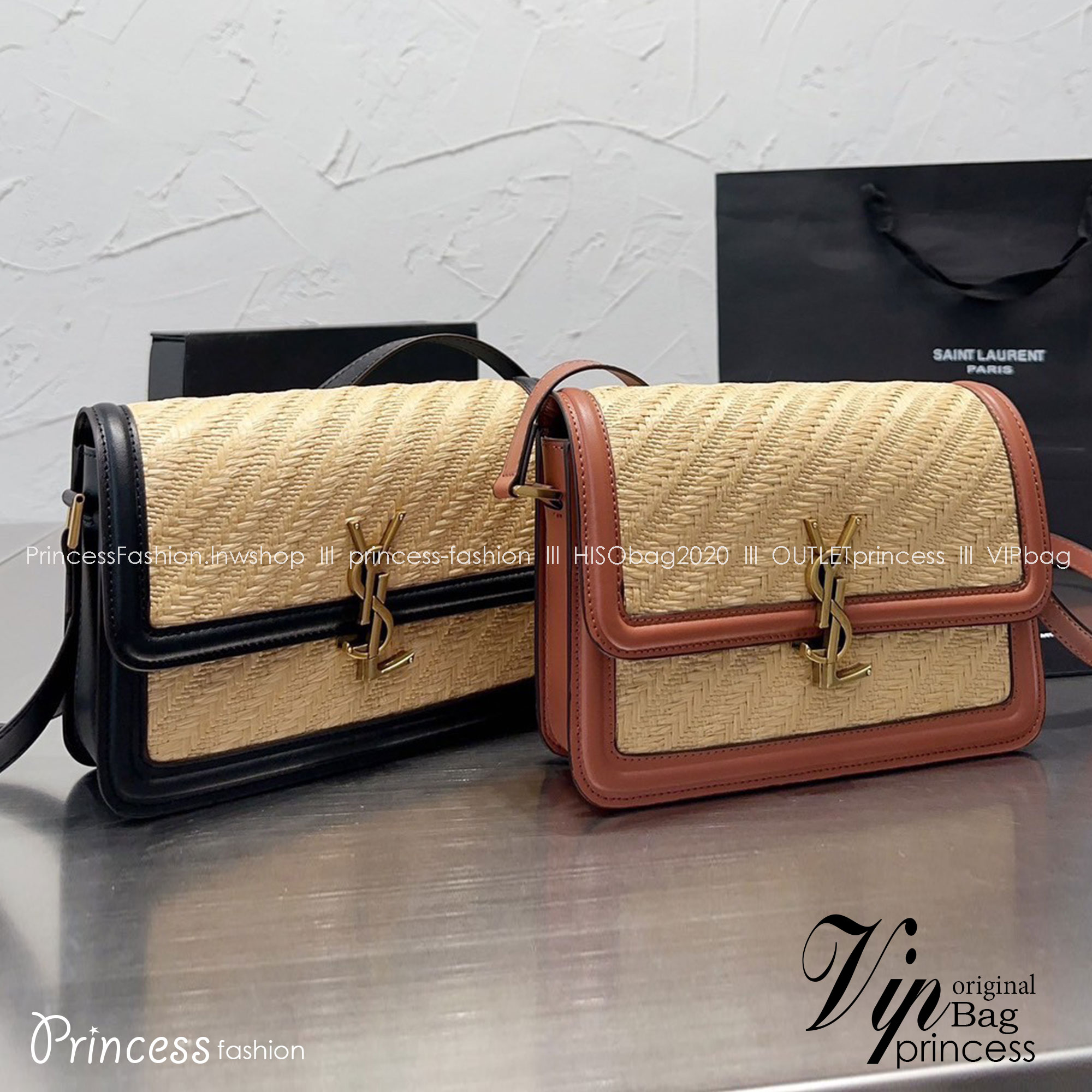 Medium Solferino raffia crossbody bag 9" / YSL SOLFERINO BAG / Solferino Natural Bag พร้อมส่งที่ไทย กระเป๋าสะพายทรงสี่เหลี่ยม ทอด้วยวัสดุธรรมชาติ สวยหรูอยู่ทรง เปิดปิดด้วยฝาปิดโลโก้แบรนด์อะไหล่ทอง