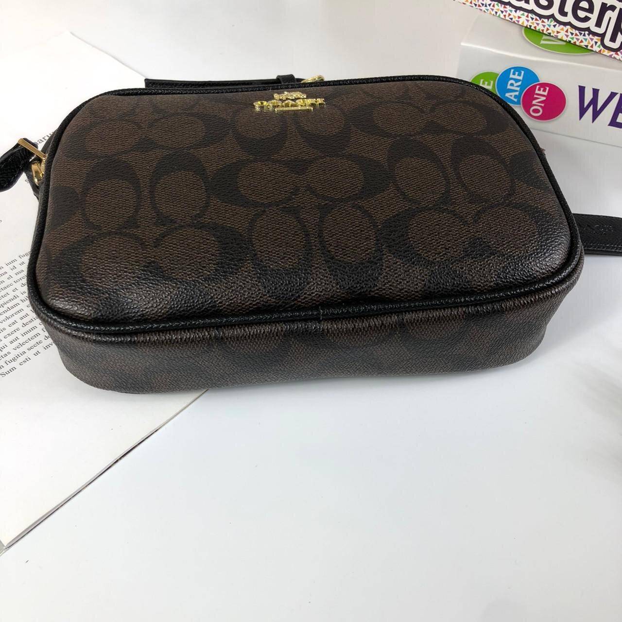 ของแท้ 💯% Coach Double Zip Jes Crossbody Signature Leather shoulder Purse Multi กระเป๋าสะพาย