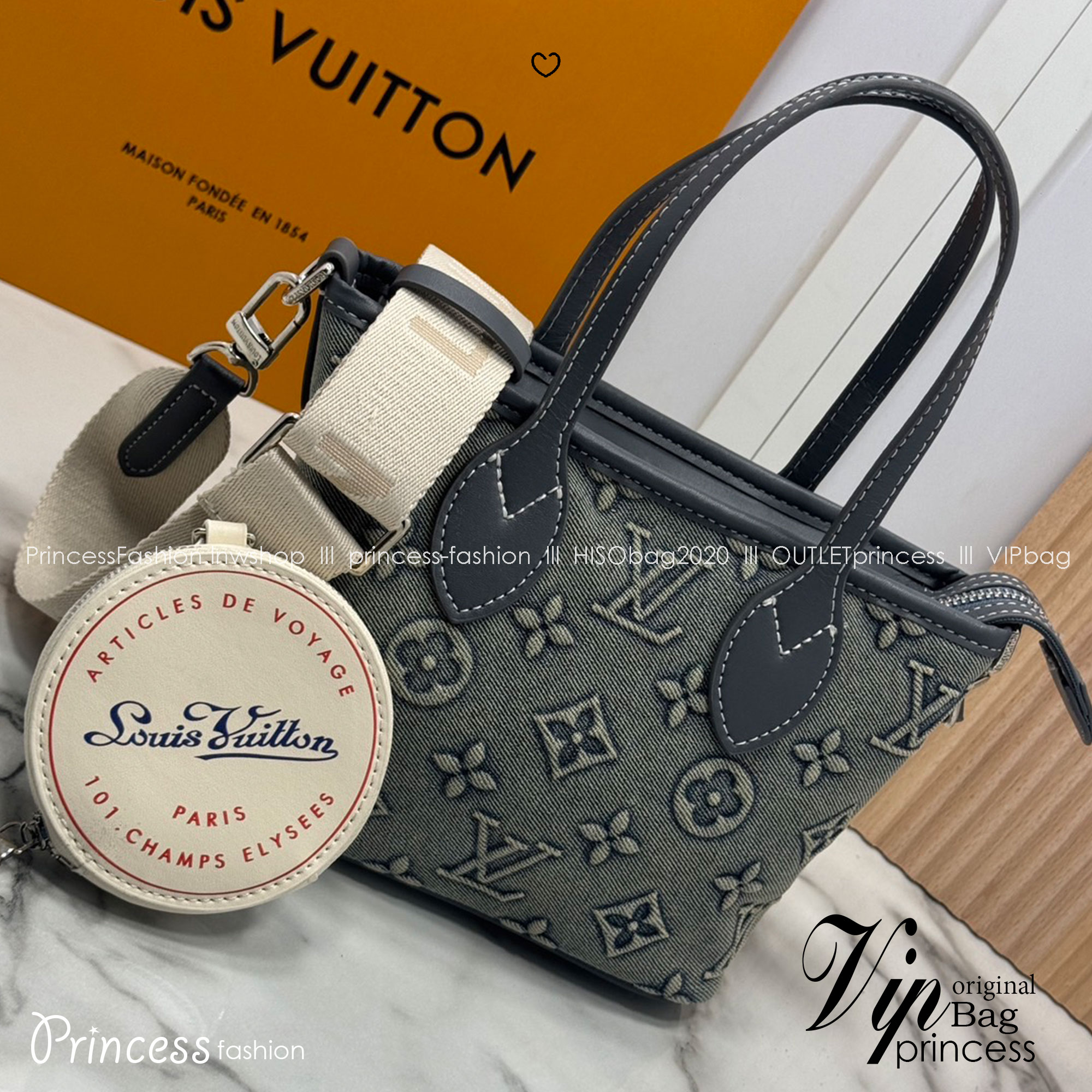 LV Neverfull BB Monogram Denim - Handbags กระเป๋าทรงโท้ทมินิเดนิมสไตล์วินเทจ ปั้มนูนโลโก้ลายโมโนแกรม เดนิมสีซีดสวยคลาสสิกสุดไอคอนิก ที่ใครเห็นต้องเป็นคลั่งรัก