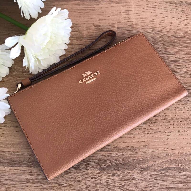 COACH 73156 Pebbled Leather Long Wallet พร้อมส่งสีดำ สีน้ำตาล