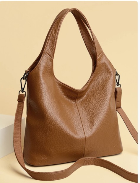 กระเป๋าสะพายข้างทรงย้วย Hobo bag กระเป๋าสะพาย ผู้หญิง หนังแท้ สีพื้ัน สีดำ น้ำตาล มีซิปด้านบน 858376