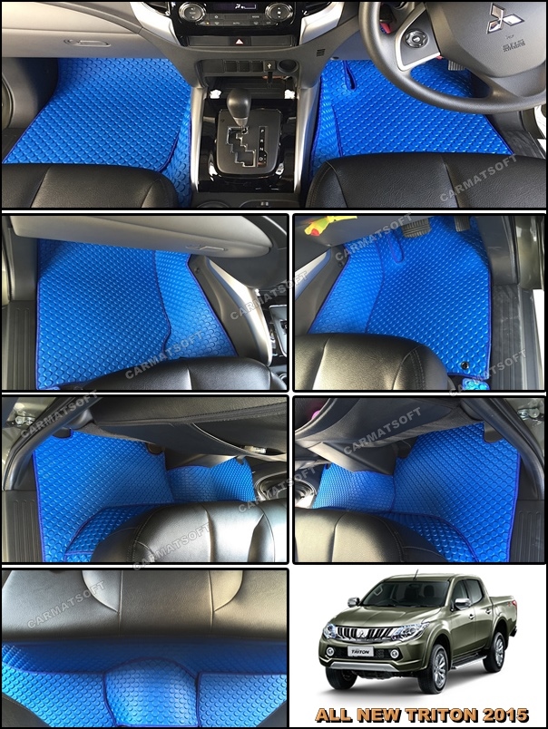 พรมปูพื้นรถยนต์ ALL NEW TRITON 4 ประตู ลายกระดุม สีน้ำเงิน เต็มคัน เข้ารูป 100%
