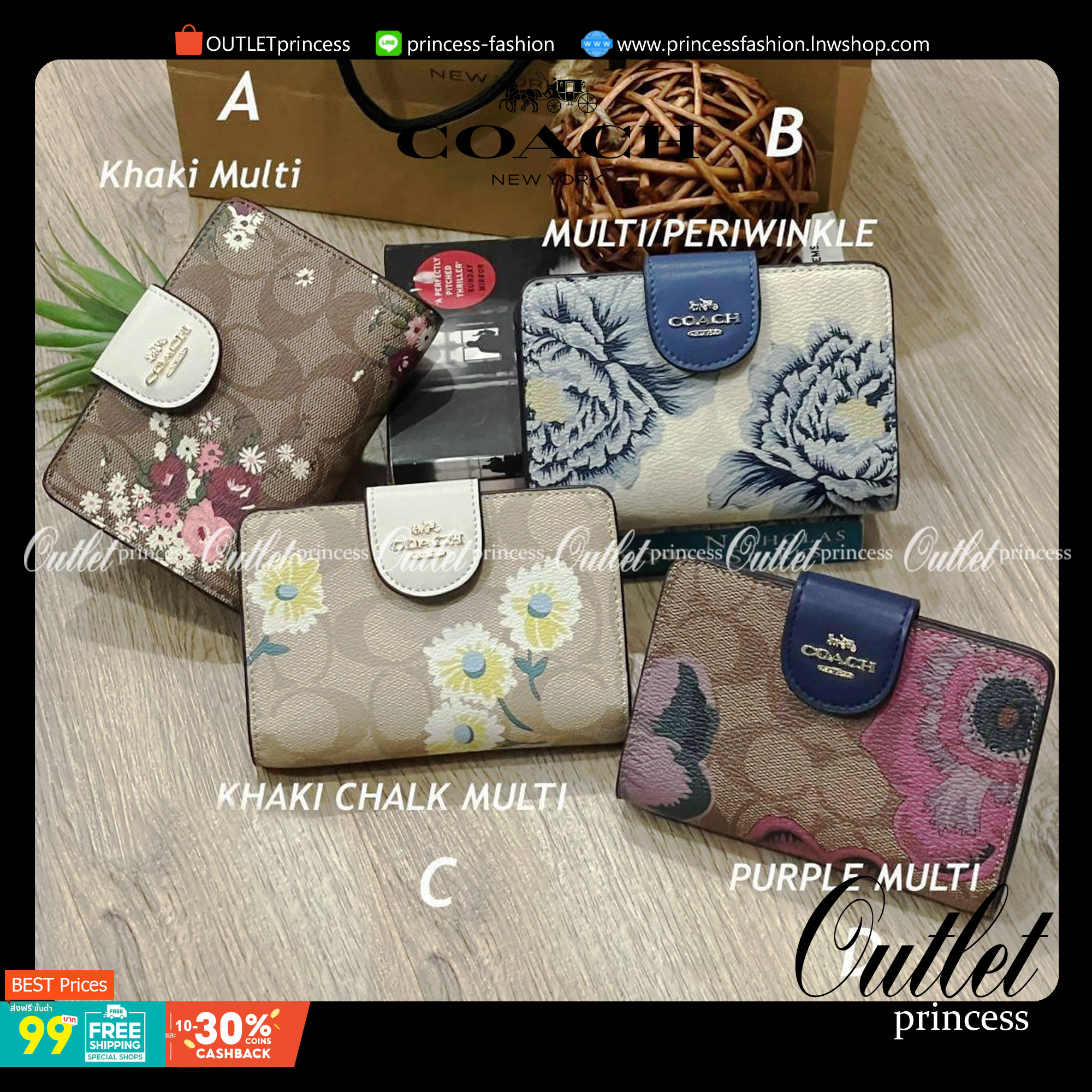 COACH C3375 MEDIUM CORNER ZIP WALLET IN SIGNATURE CANVAS WITH DAISY PRINT ดีไซน์ใหม่ล่าสุด!! คอลเลคชั่นลายพริ้นท์ เพิ่มลูกเล่นให้กระเป๋าสตางค์ของคุณ กับกระเป๋าสตางค์ใบกลาง ขนาดกำลังเหมาะมือ วัสดุหนังแคนวาส ดูแลรักษาง่าย มีช่องใส่บัตรและธนบัตรครบ และช่องซิ