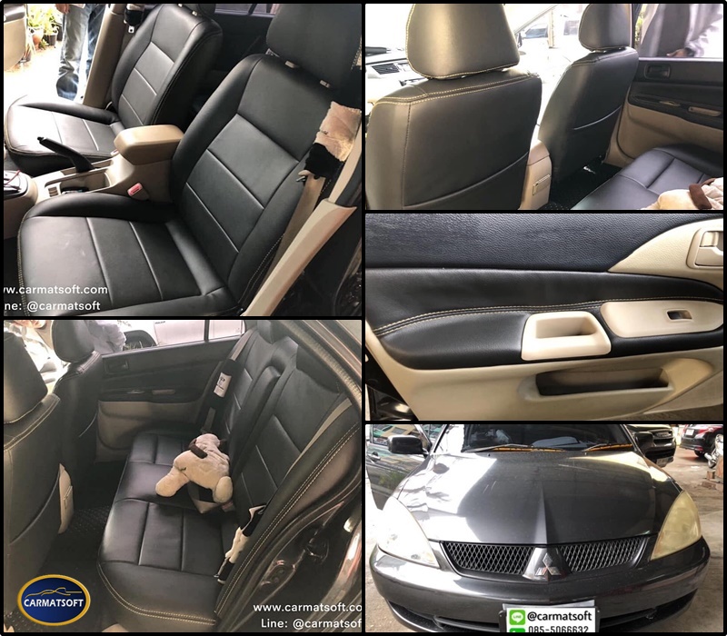ชุดหุ้มเบาะรถยนต์ LANCER ปี2004-12 หนังPVC เกรดA หนา1มิล สีดำด้ายครีม